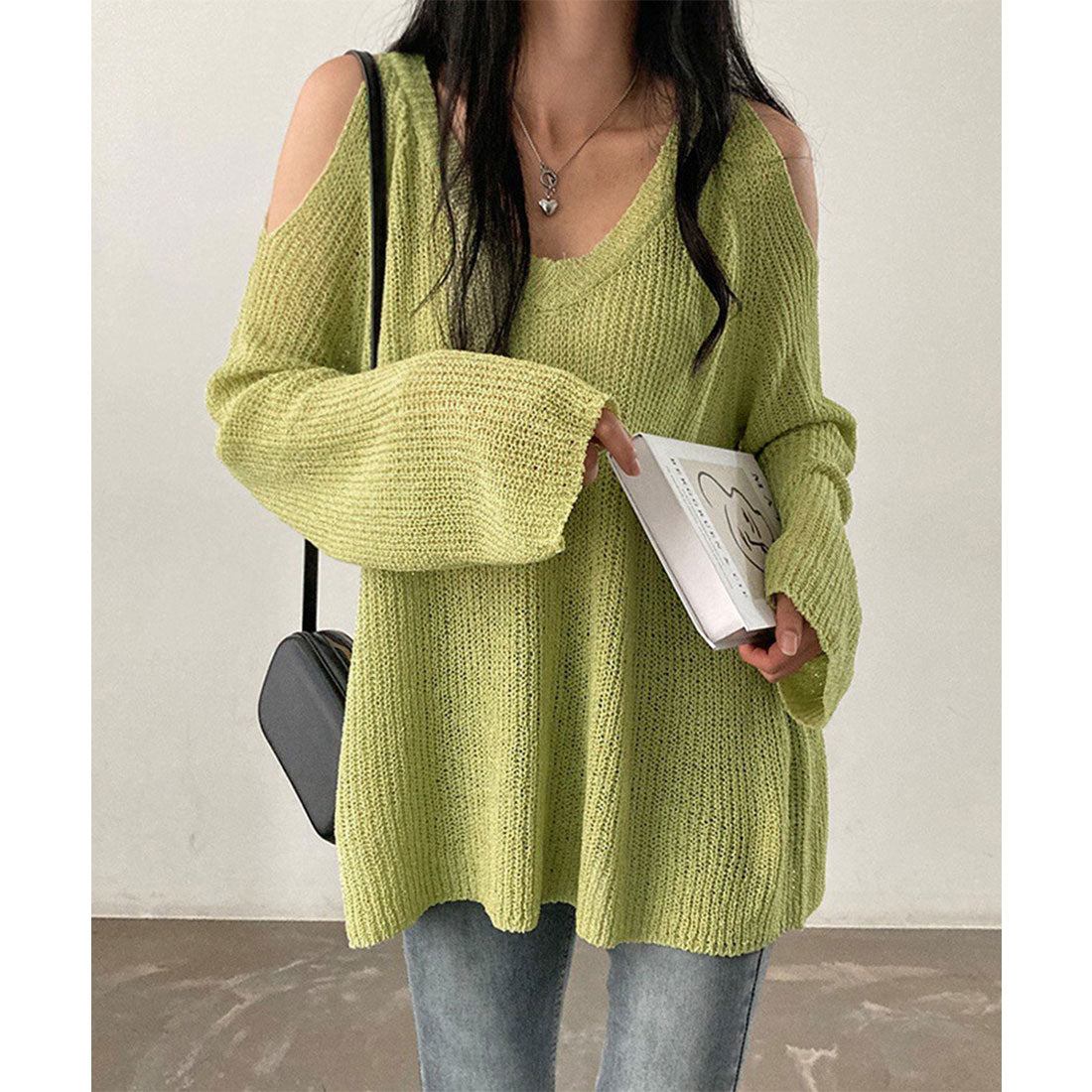 Shoulder-exposing knit women's V-neck