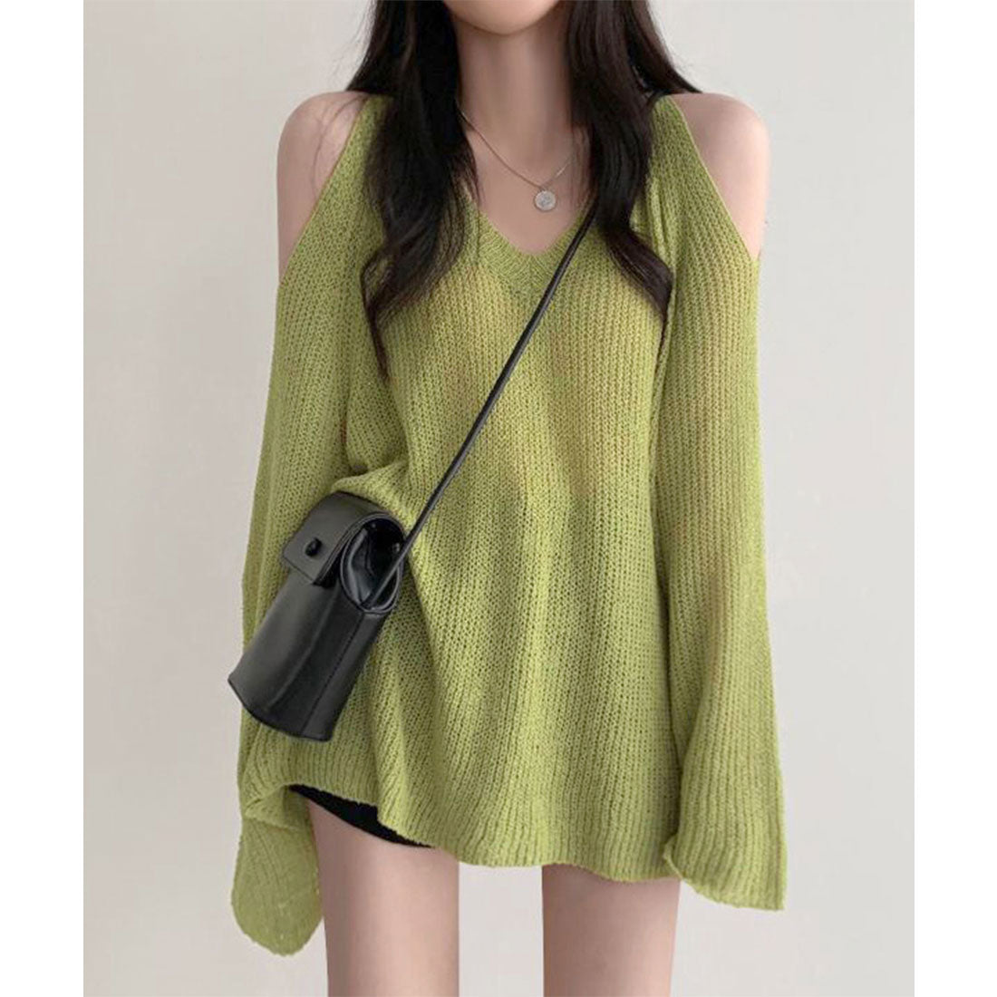 Shoulder-exposing knit women's V-neck