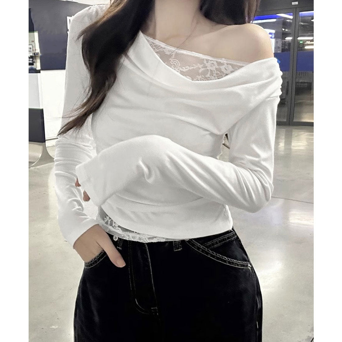 ミニミニストア miniministore レース 長袖Tシャツ レディース 薄手 (ブラック) ブラック