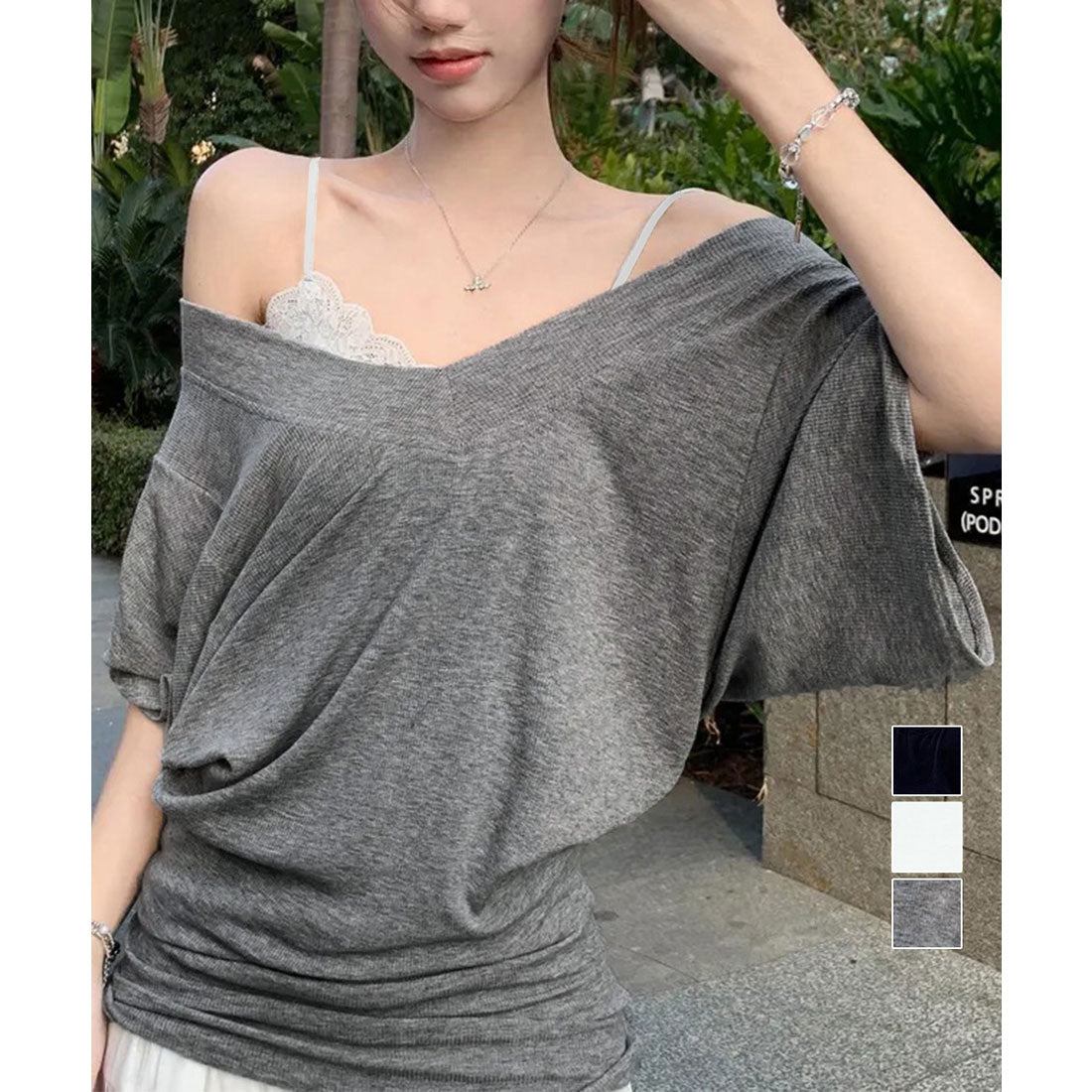 ミニミニストア miniministore VネックTシャツ レースキャミソール単品 (グレー系2(キャミ)) グレー系2(キャミ)