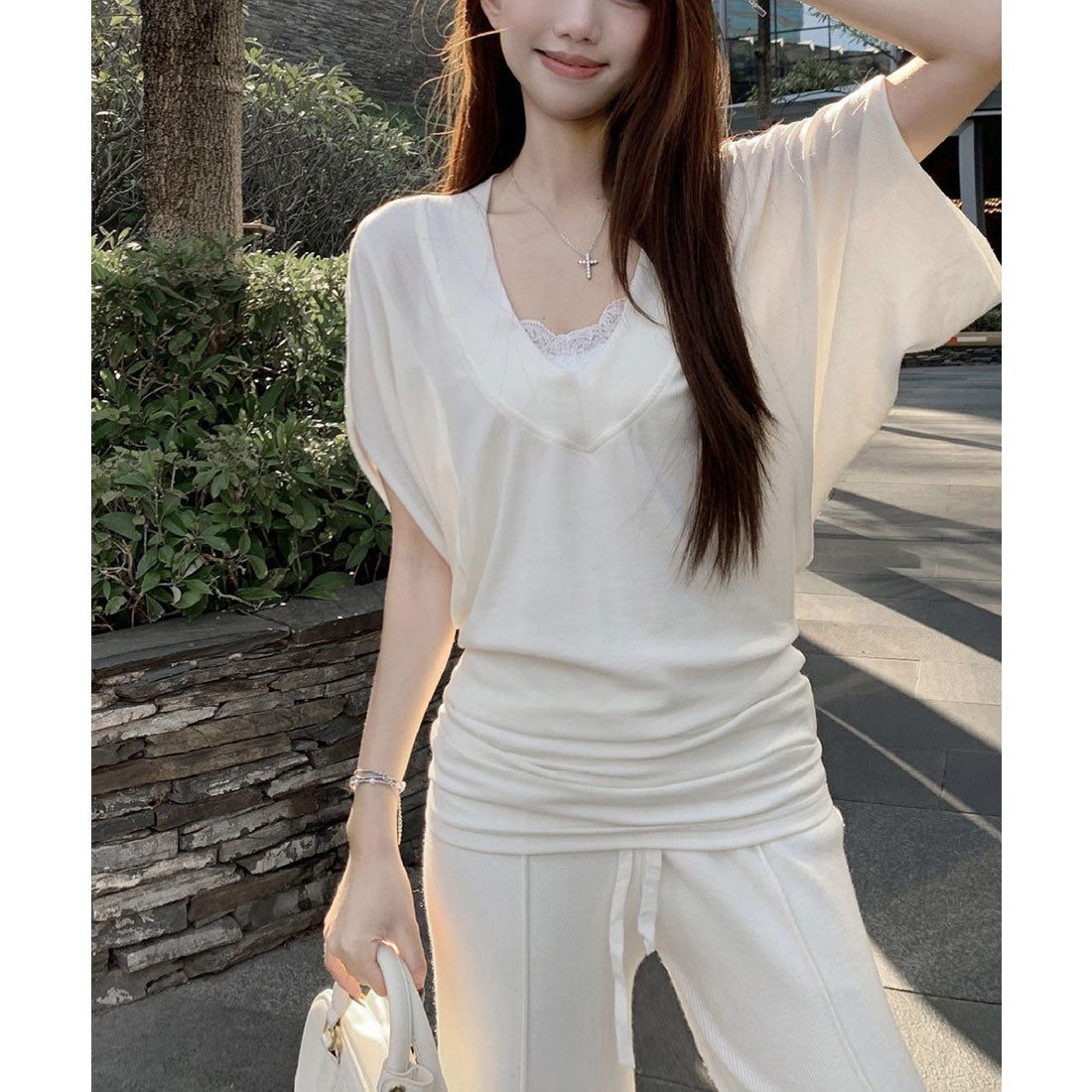 ミニミニストア miniministore VネックTシャツ レースキャミソール単品 (グレー系2(キャミ)) グレー系2(キャミ)