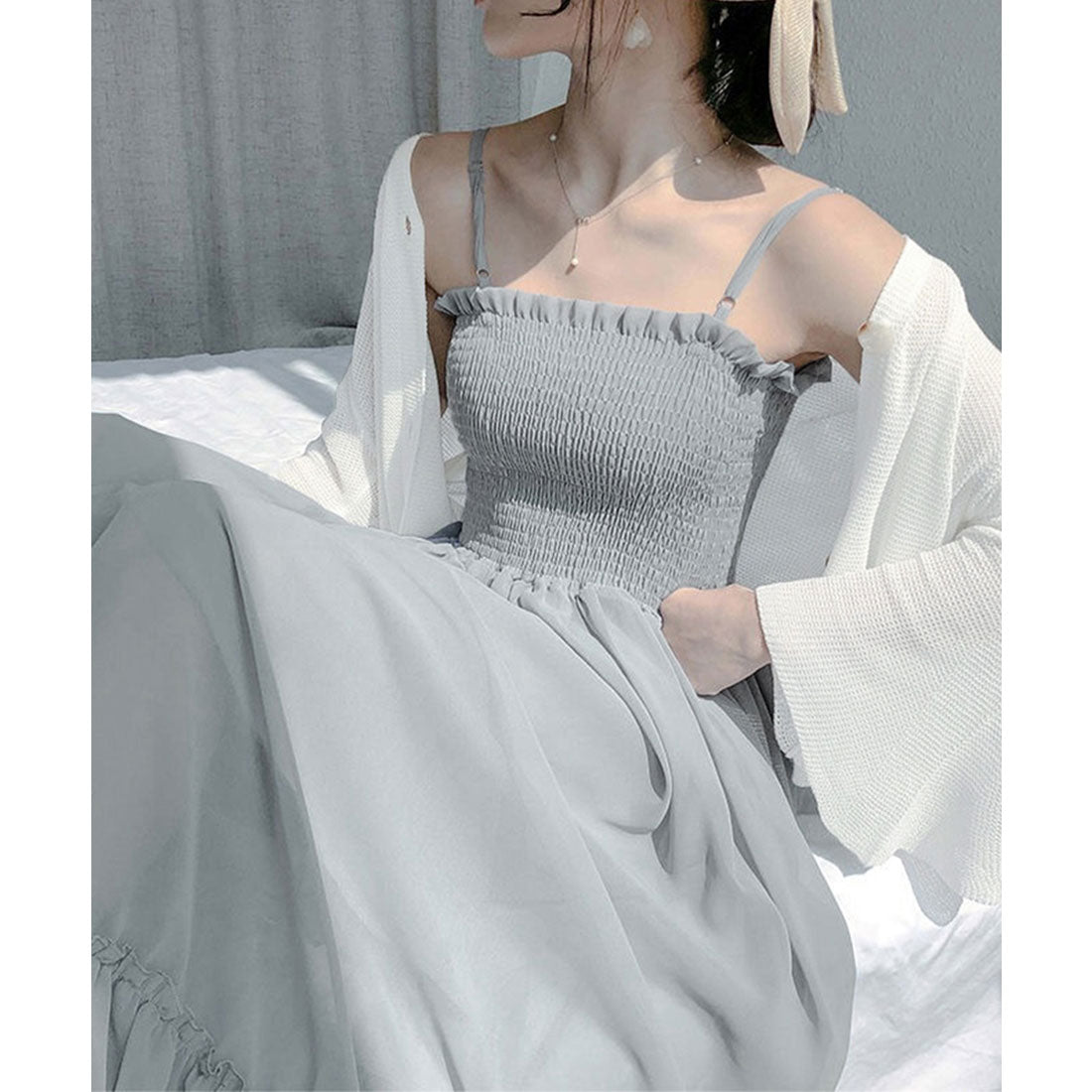 ミニミニストア miniministore キャミワンピース カーディガン2点セット (グレー*ホワイト) グレー*ホワイト