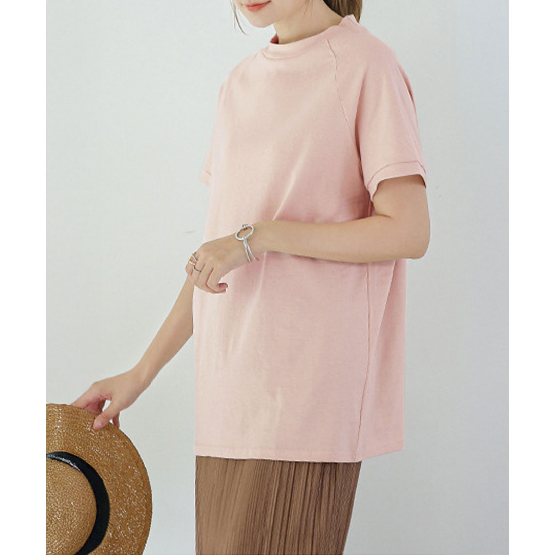 ミニミニストア miniministore ボーダーTシャツ 半袖チュニックTシャツ (ベージュ) ベージュ