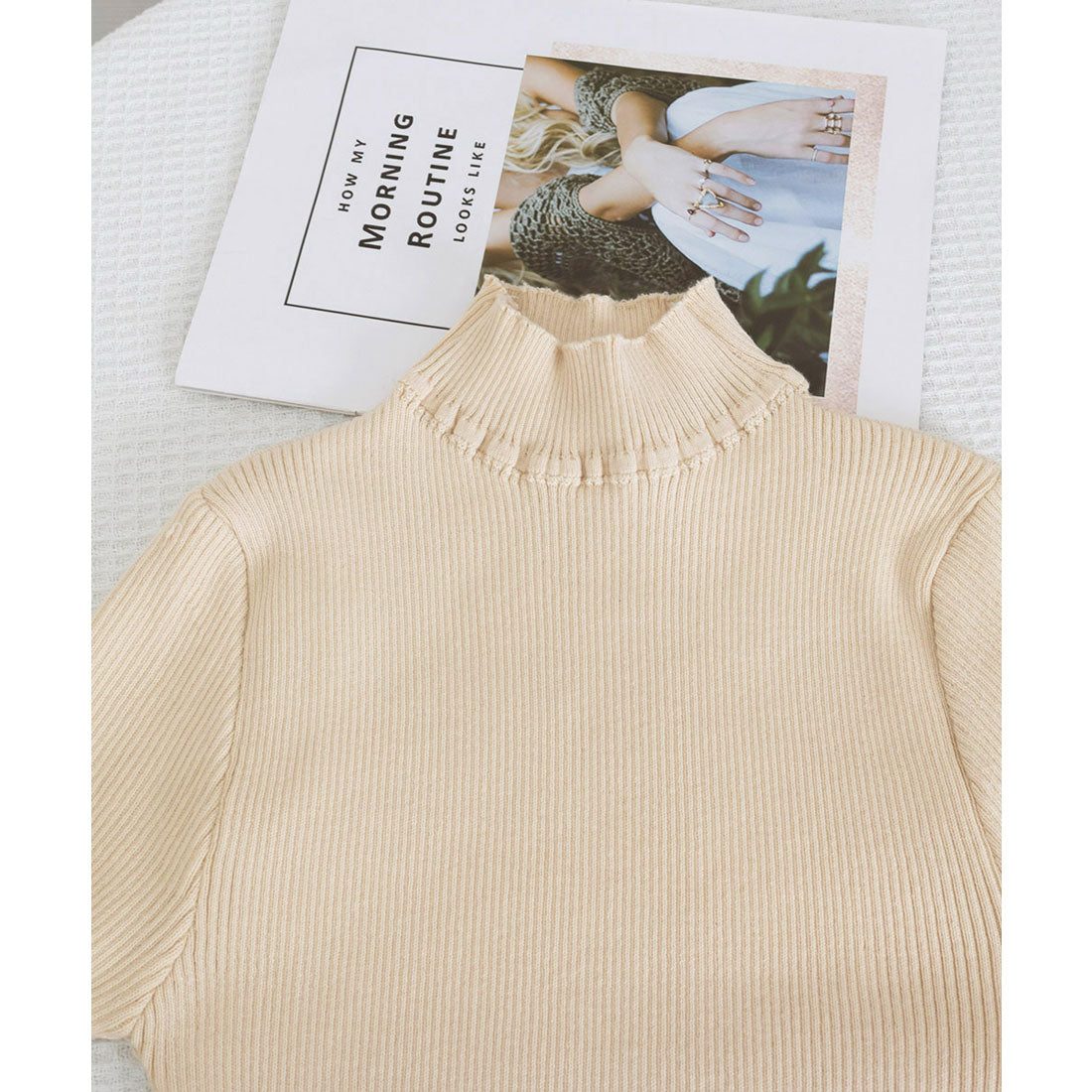 ミニミニストア miniministore ミドル丈ニットワンピースハイネックワンピ (ベージュ) ベージュ