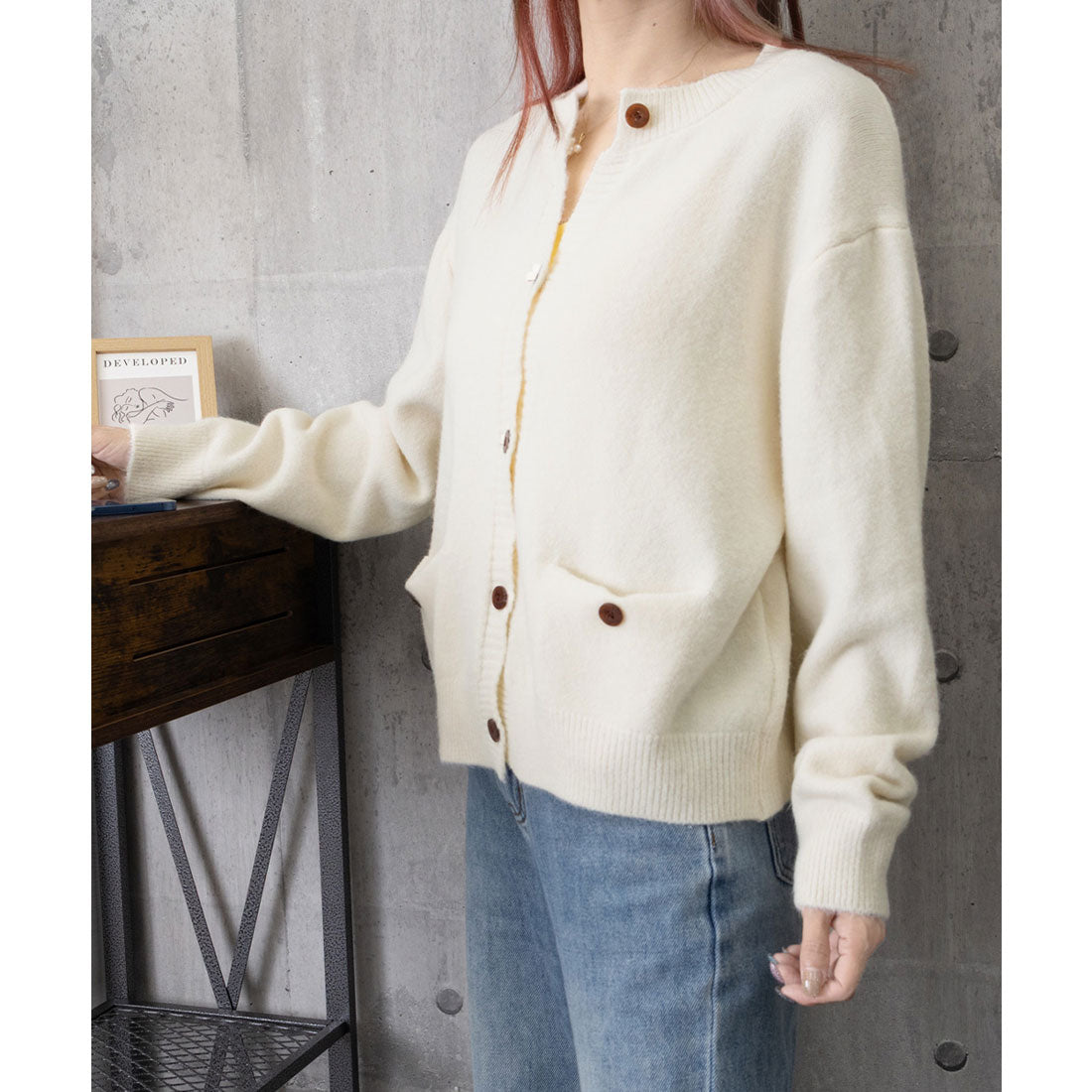 ミニミニストア miniministore ニットカーディガン ポケット付き 秋冬服 (ブラック) ブラック