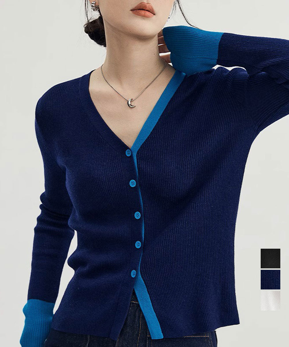 バイカラーニットカーディガンレイヤード風 ブラック