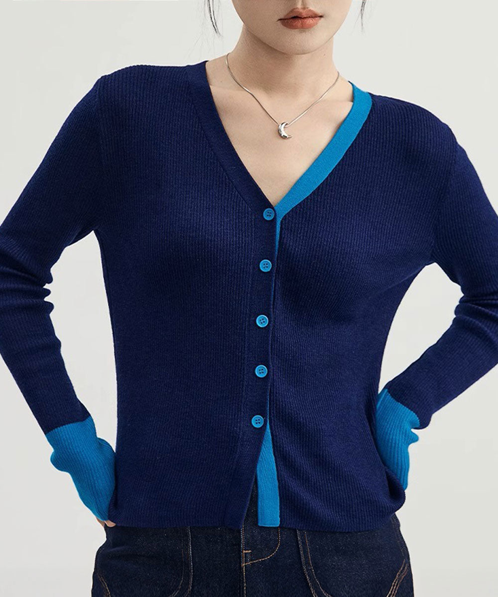 バイカラーニットカーディガンレイヤード風 ブラック