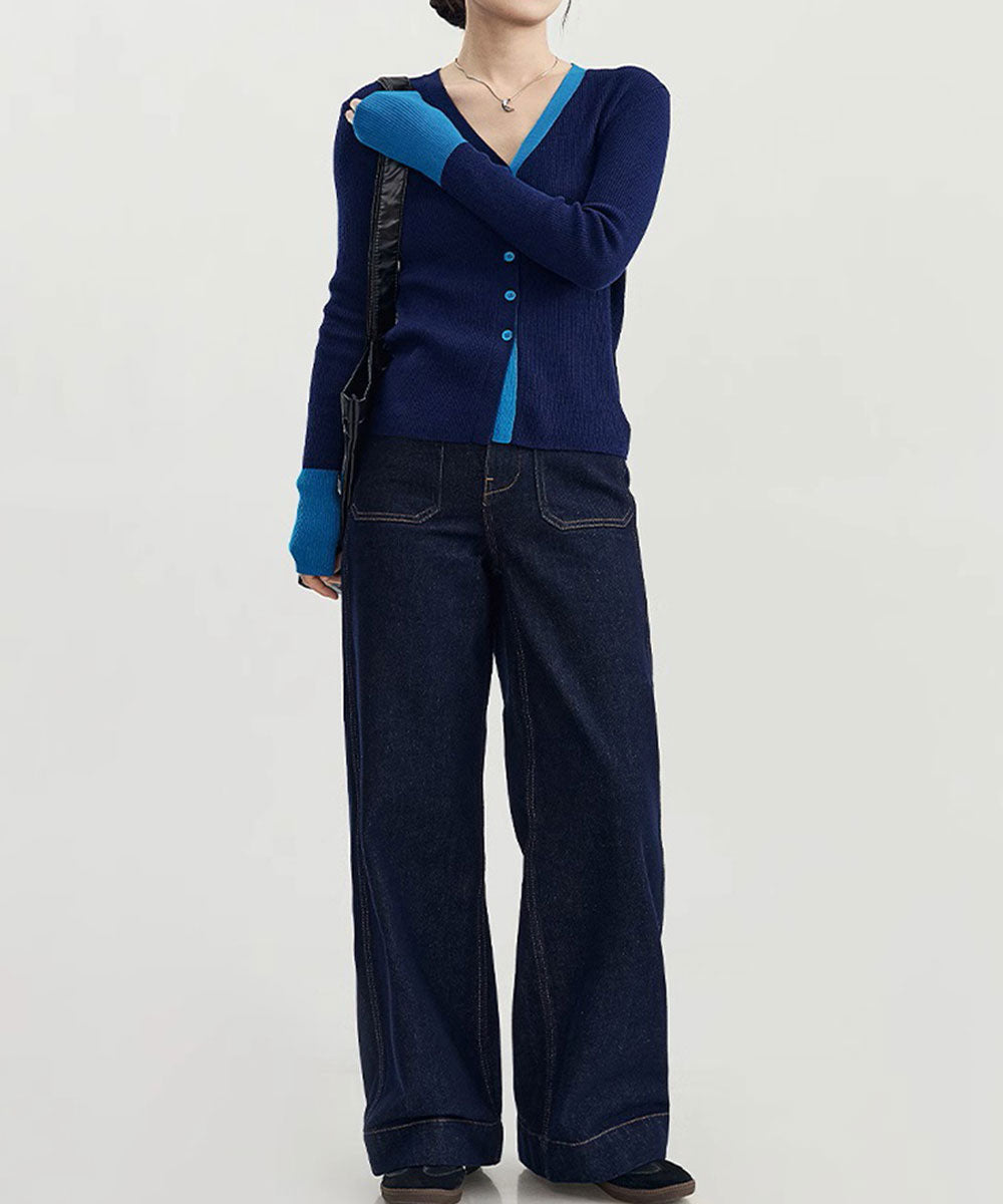 バイカラーニットカーディガンレイヤード風 ブラック