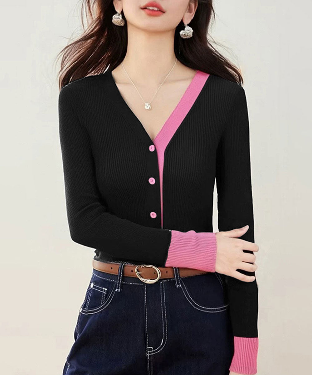 バイカラーニットカーディガンレイヤード風 ブラック