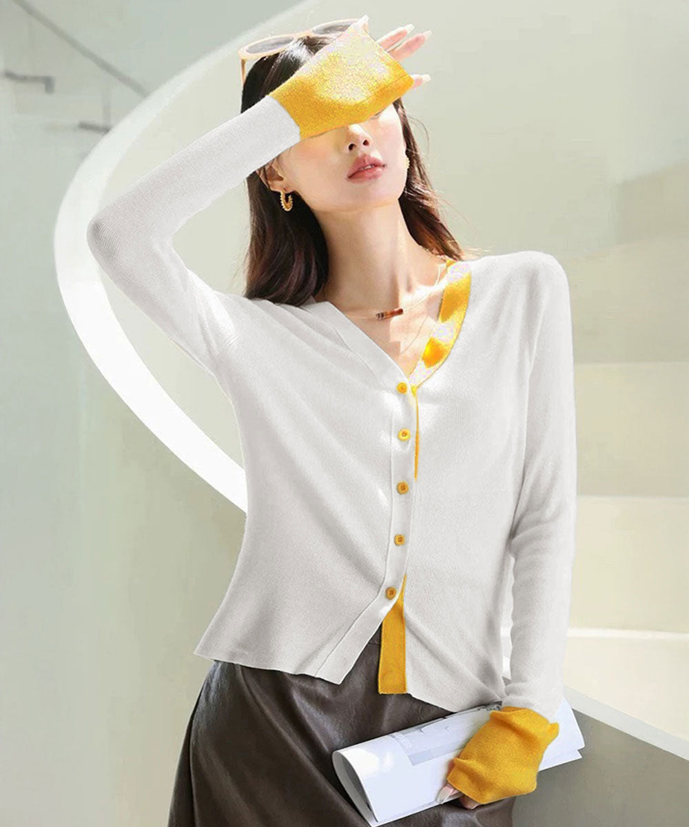 バイカラーニットカーディガンレイヤード風 ブラック