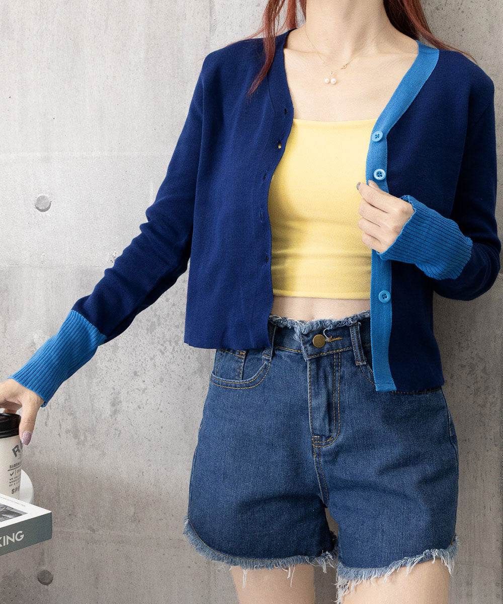 バイカラーニットカーディガンレイヤード風 ブラック