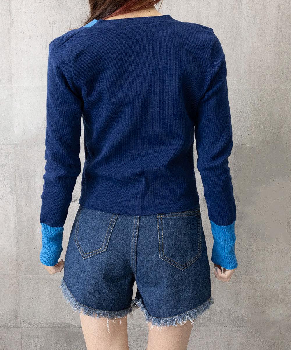 バイカラーニットカーディガンレイヤード風 ブラック