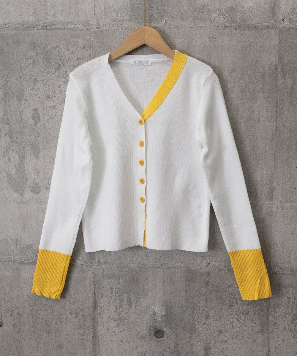 バイカラーニットカーディガンレイヤード風 ブラック