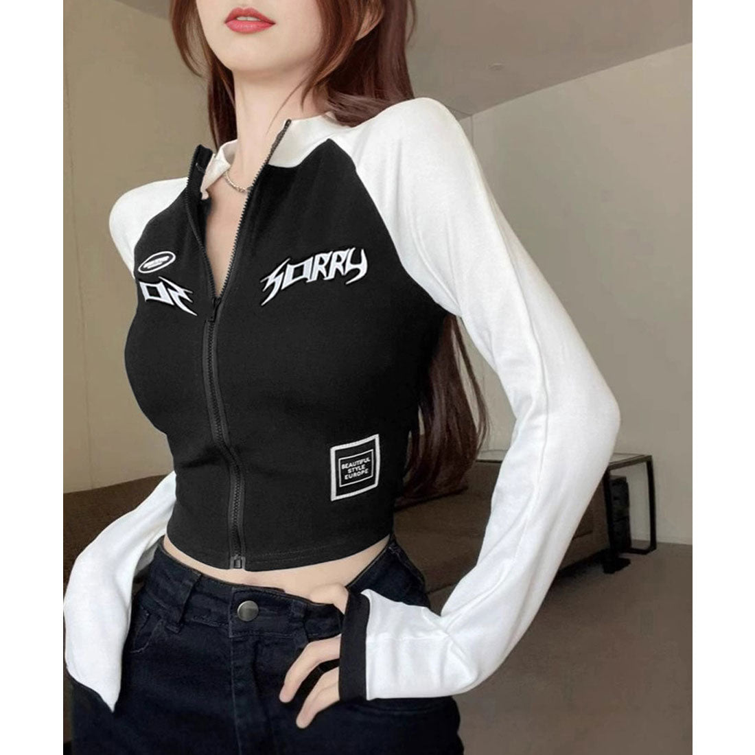 アプ トップス miniministore logo zip-up cropped long-sleeve top