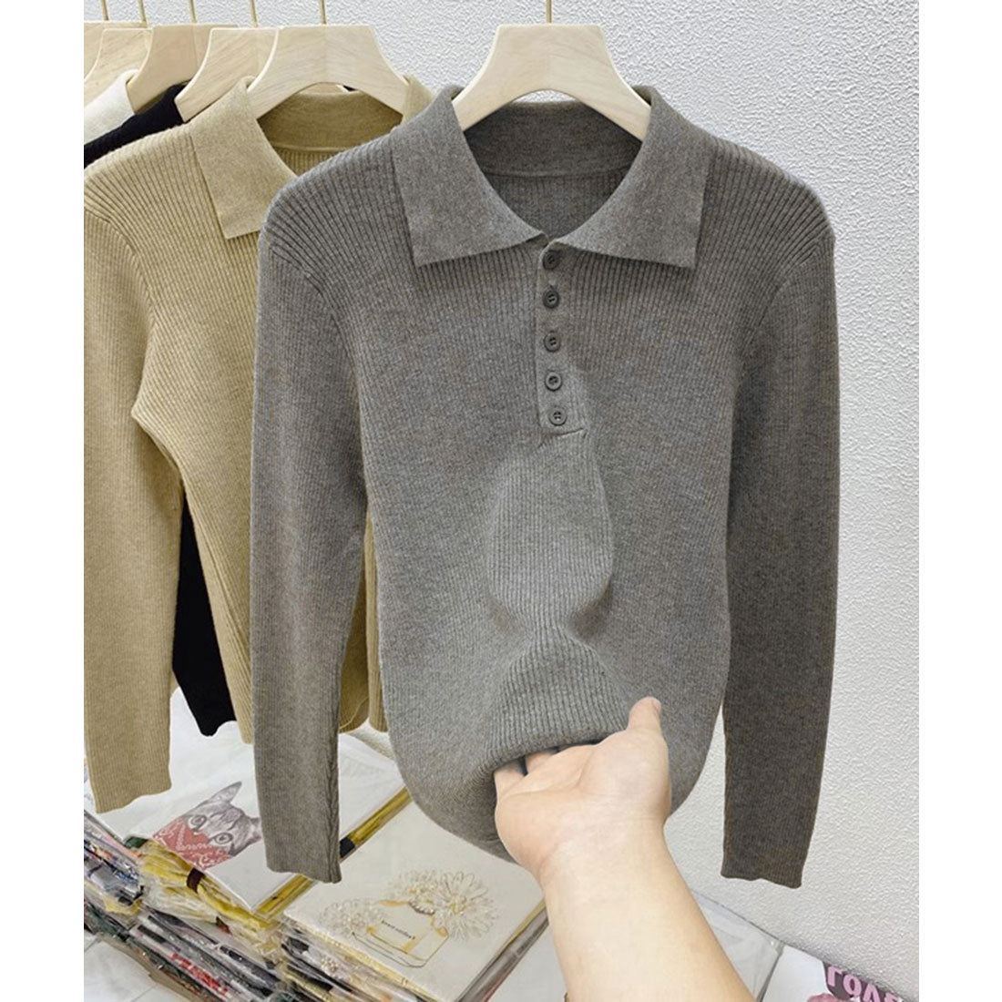 ミニミニストア miniministore ポロリブニットトップス ベーシック春秋服 (ベージュ) ベージュ