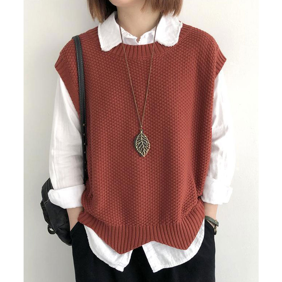 ミニミニストア miniministore ニットベスト ゆったり 重ね着 春秋冬服 (ブラウン) ブラウン