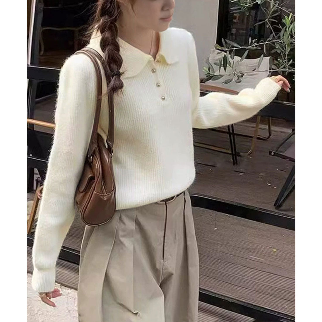 ミニミニストア miniministore ポロカラーニットトップス ゴールドボタン (ワインレッド) ワインレッド