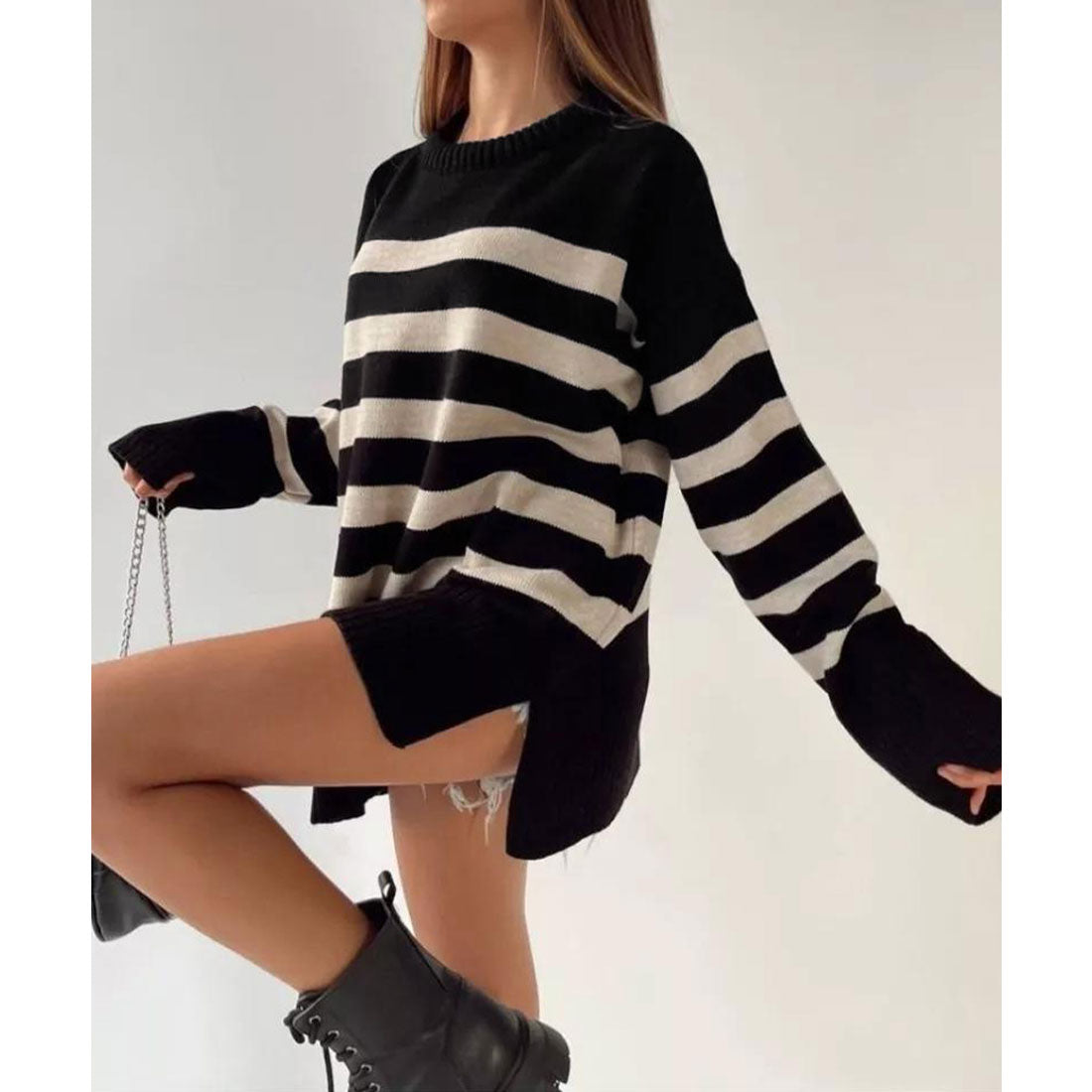 ミニミニストア miniministore ニットトップス レディース ボーダー (ブラック) ブラック