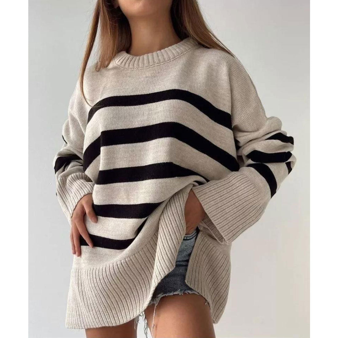 ミニミニストア miniministore ニットトップス レディース ボーダー (ベージュ) ベージュ