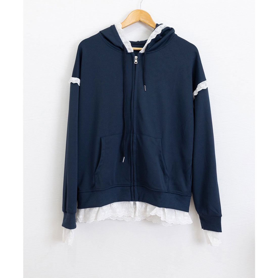 ミニミニストア miniministore パーカー レース切り替え 韓国風 ZIP (ネイビー) ネイビー