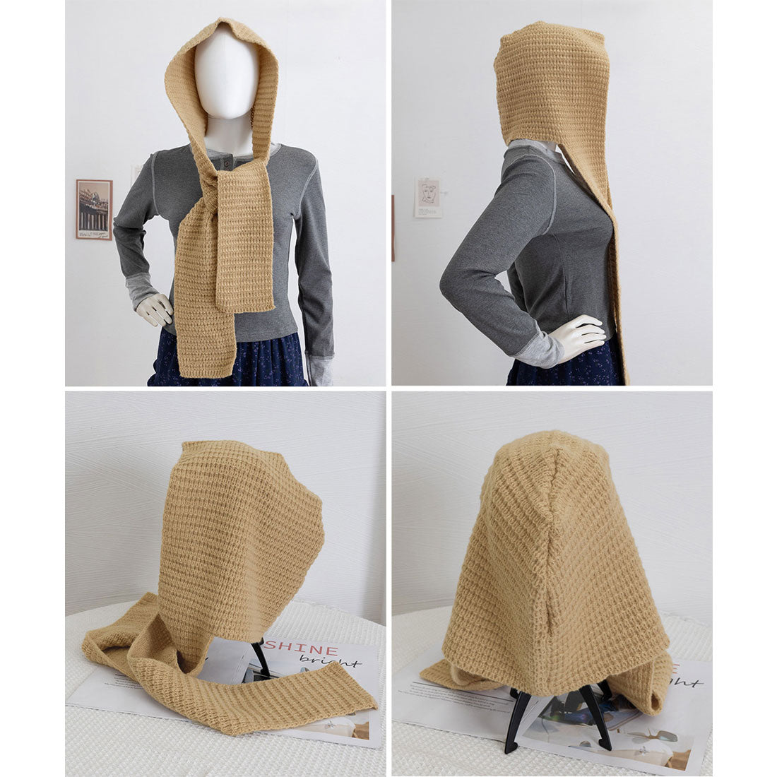 ミニミニストア miniministore フード付きニットマフラー韓国風バラクラバ (ワインレッド) ワインレッド