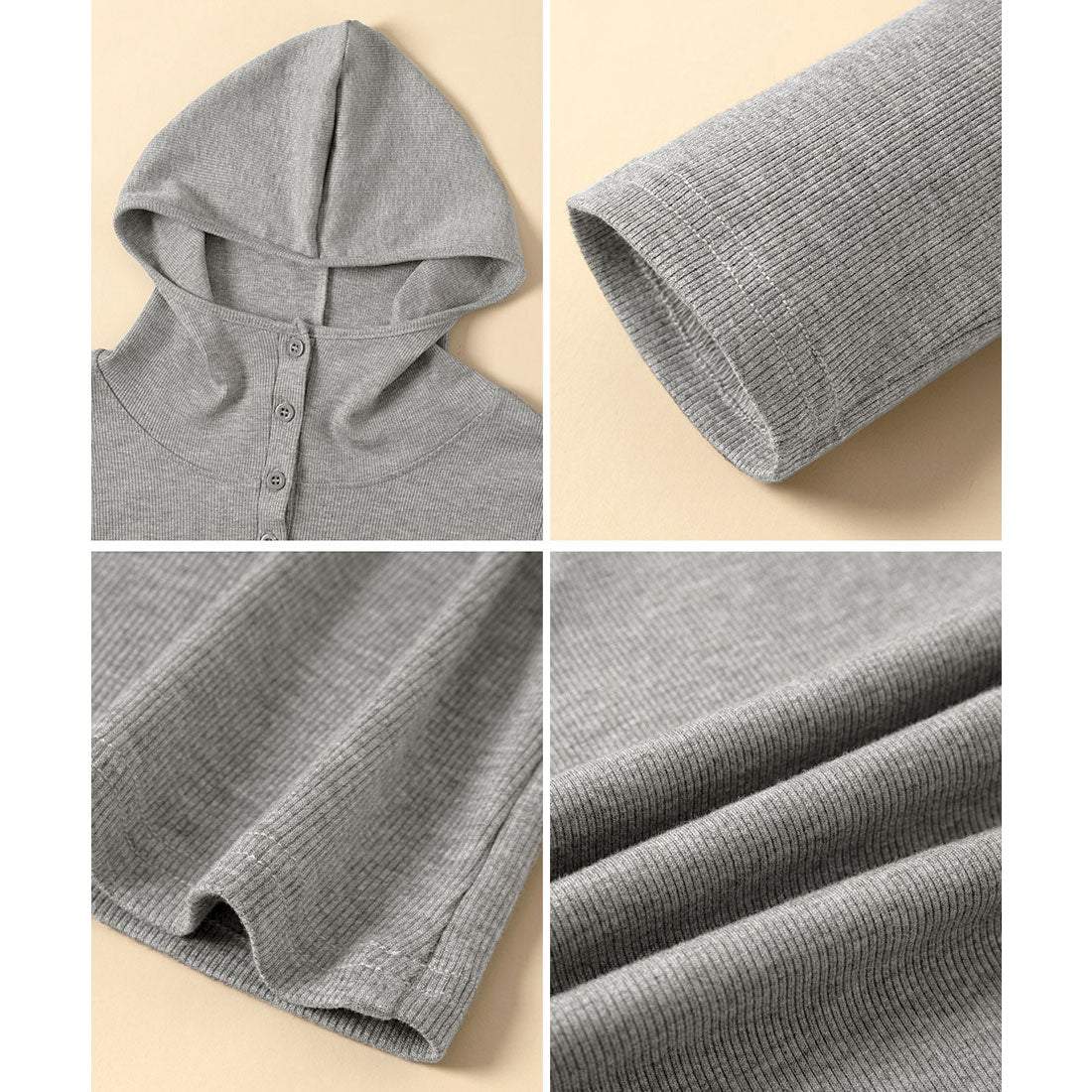 ミニミニストア miniministore フード付きリブカットソーレディース長袖T (ライトグレー) ライトグレー