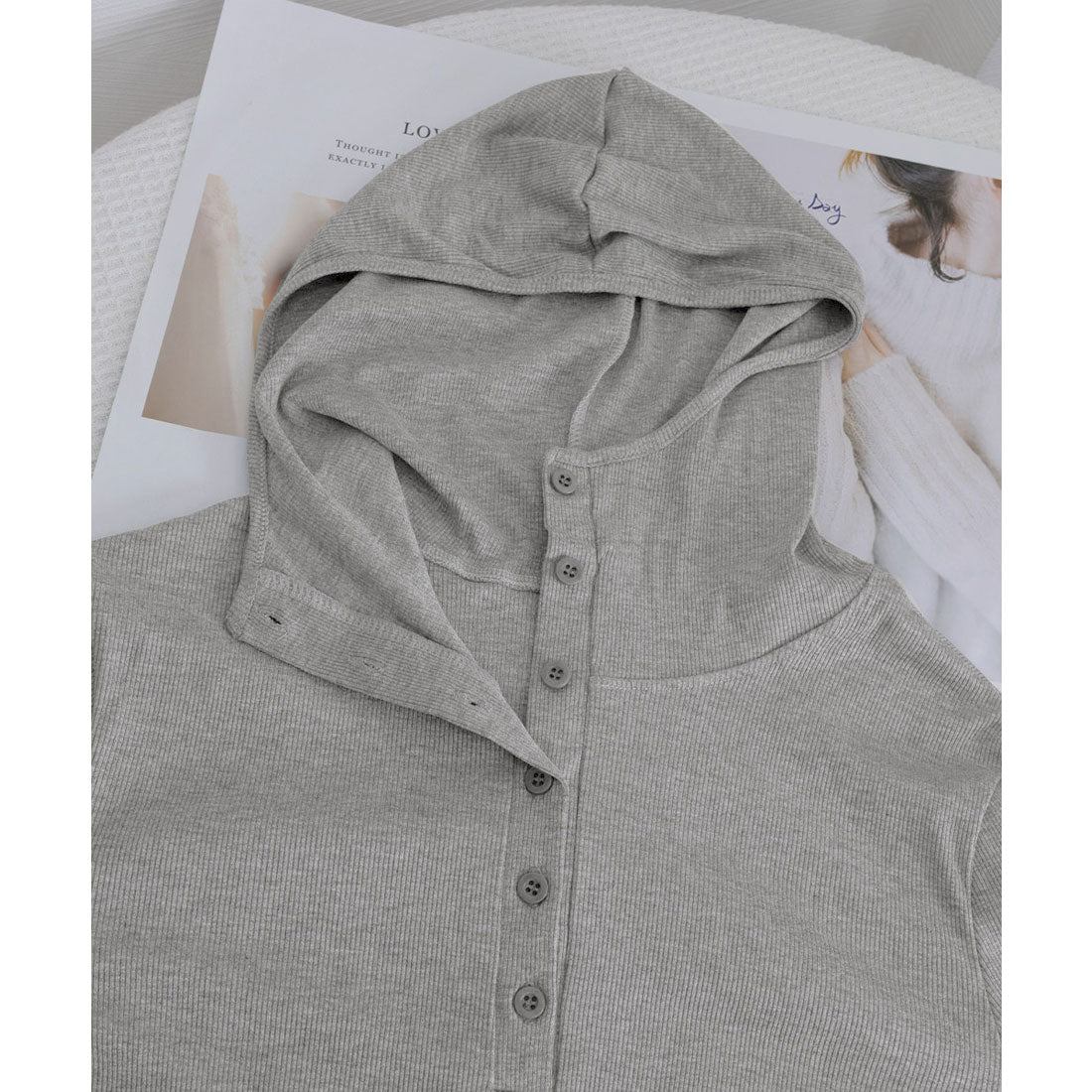 ミニミニストア miniministore フード付きリブカットソーレディース長袖T (ライトグレー) ライトグレー