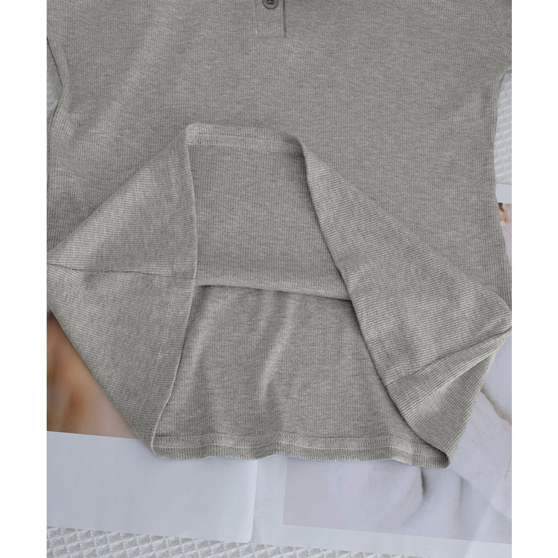 ミニミニストア miniministore フード付きリブカットソーレディース長袖T (ライトグレー) ライトグレー