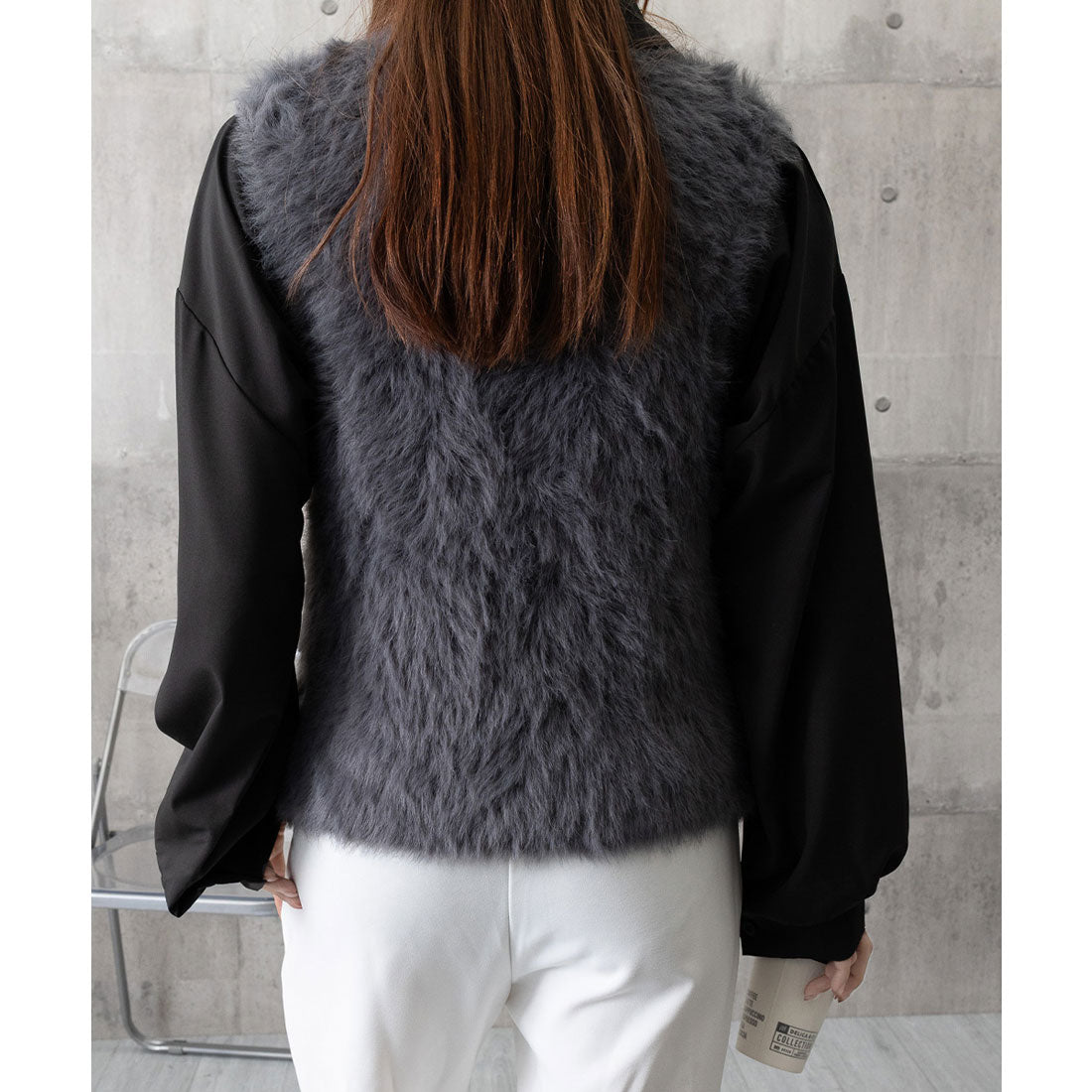 ミニミニストア miniministore ふわふわファーベストVネックニットベスト (ベージュ) ベージュ