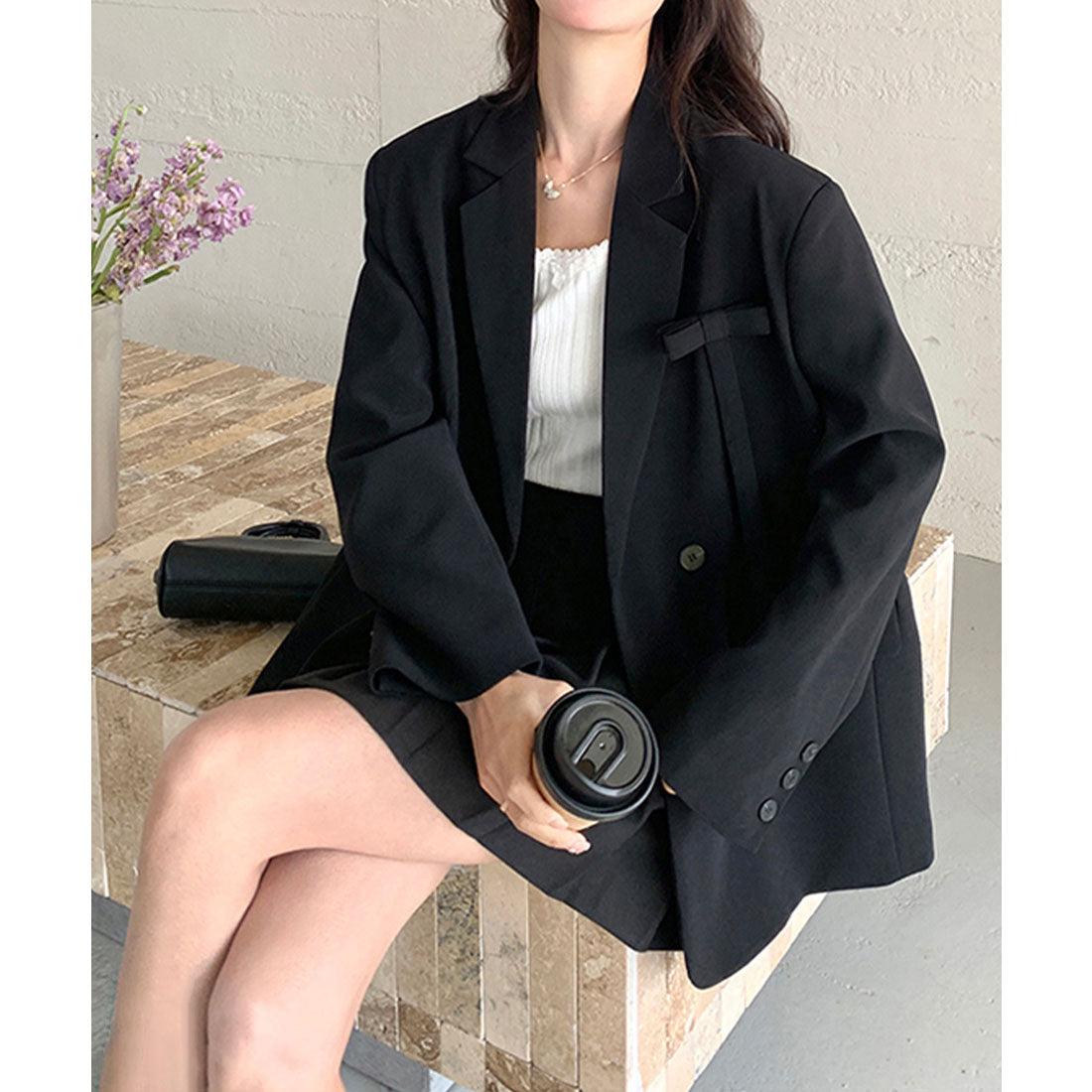 ミニミニストア miniministore ダブルボタンテーラードジャケットアウター (ブラック) ブラック