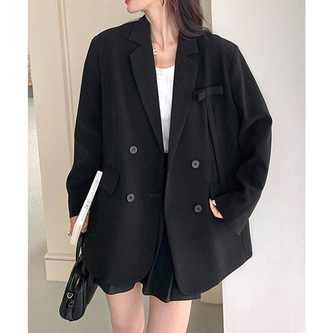 ミニミニストア miniministore ダブルボタンテーラードジャケットアウター (ブラック) ブラック