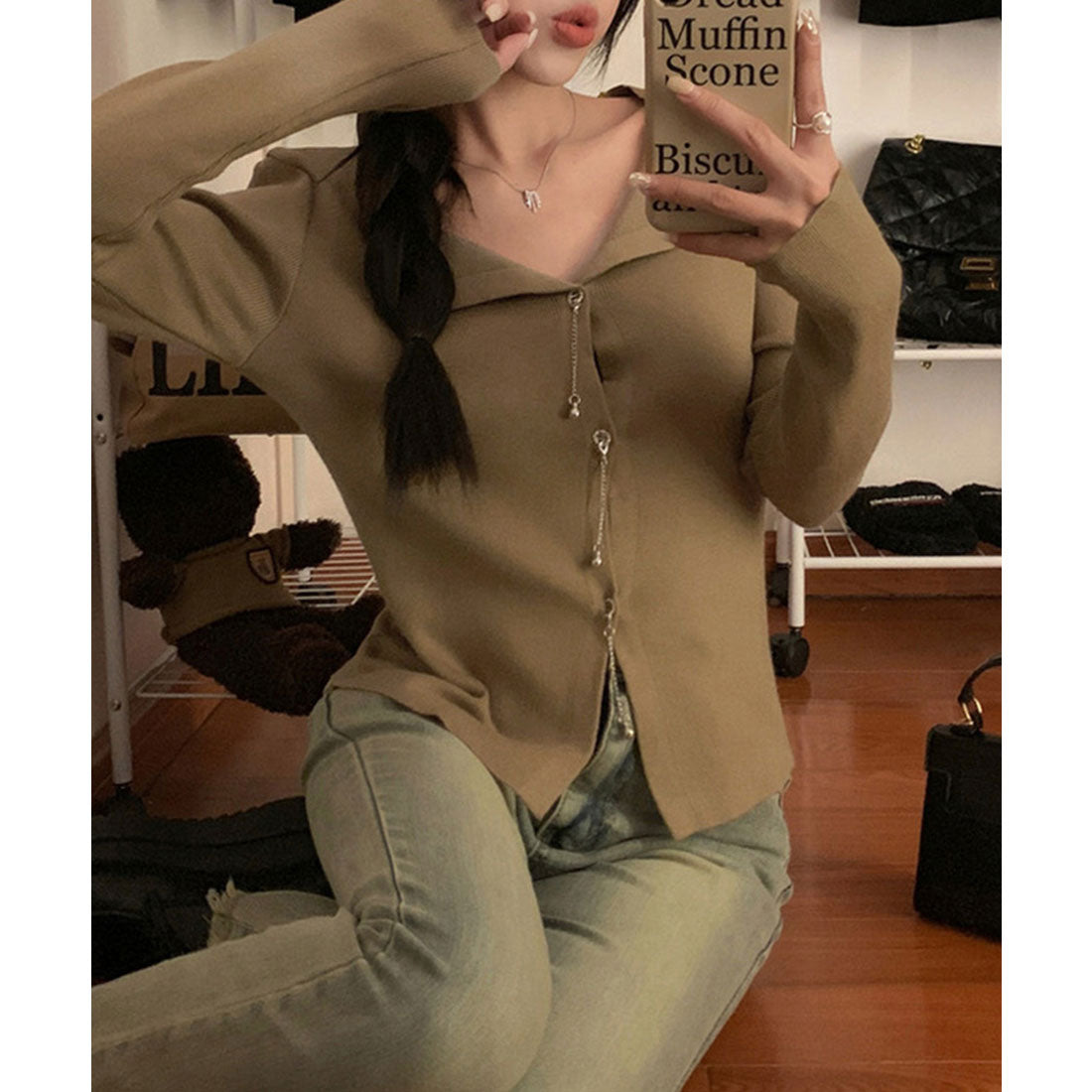 ミニミニストア miniministore ニットトップス レディース Vネック長袖 (アイボリー) アイボリー