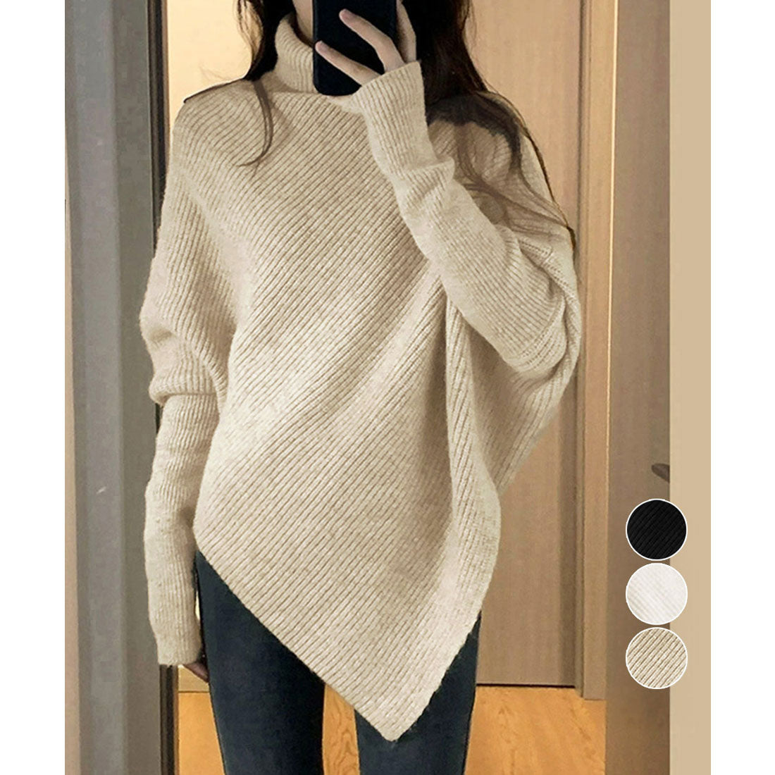 ミニミニストア miniministore ハイネックニットセーター 不規則デザイン (アイボリー) アイボリー