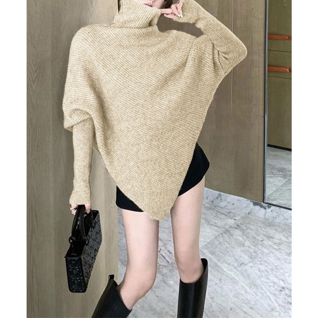 ミニミニストア miniministore ハイネックニットセーター 不規則デザイン (アイボリー) アイボリー