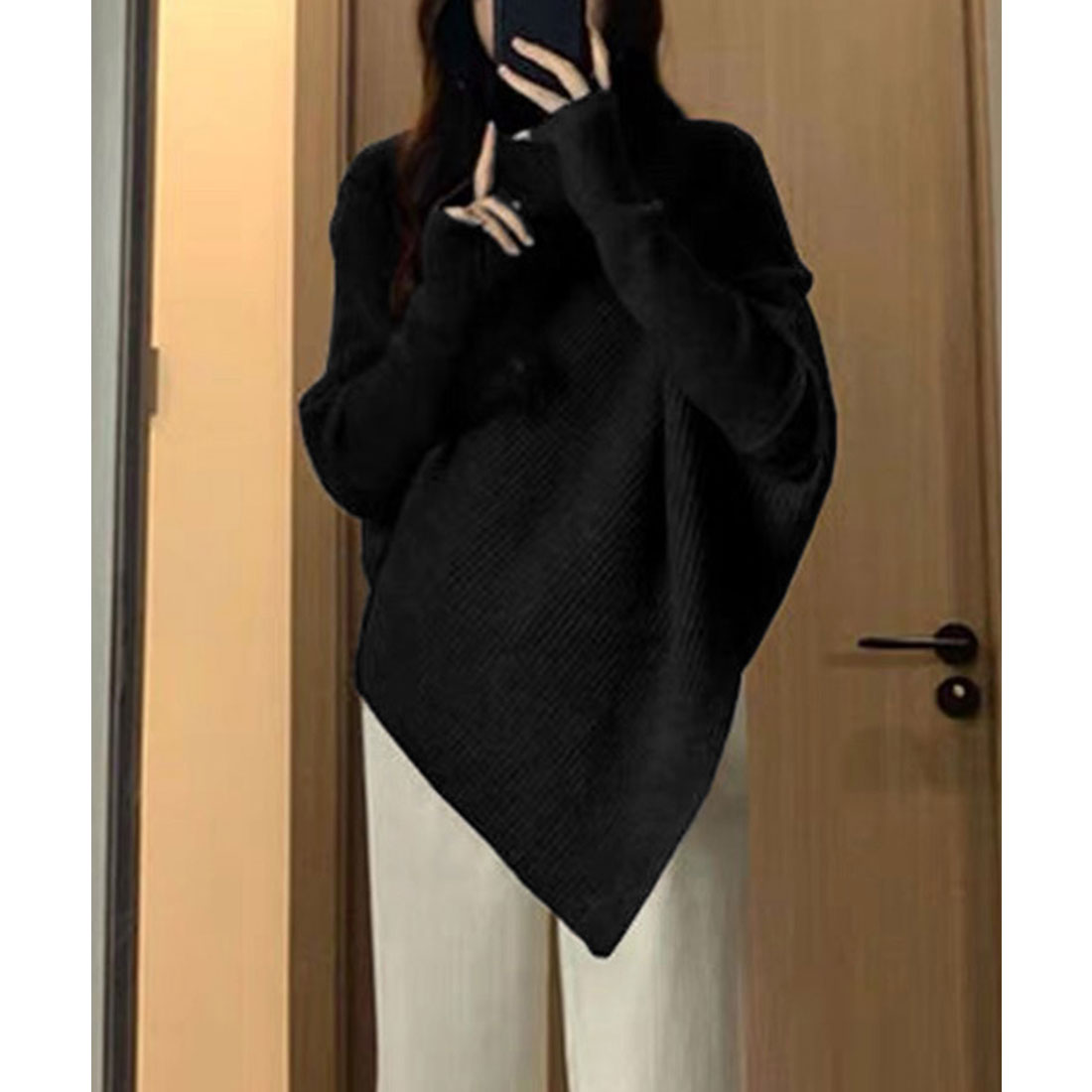 ミニミニストア miniministore ハイネックニットセーター 不規則デザイン (アイボリー) アイボリー