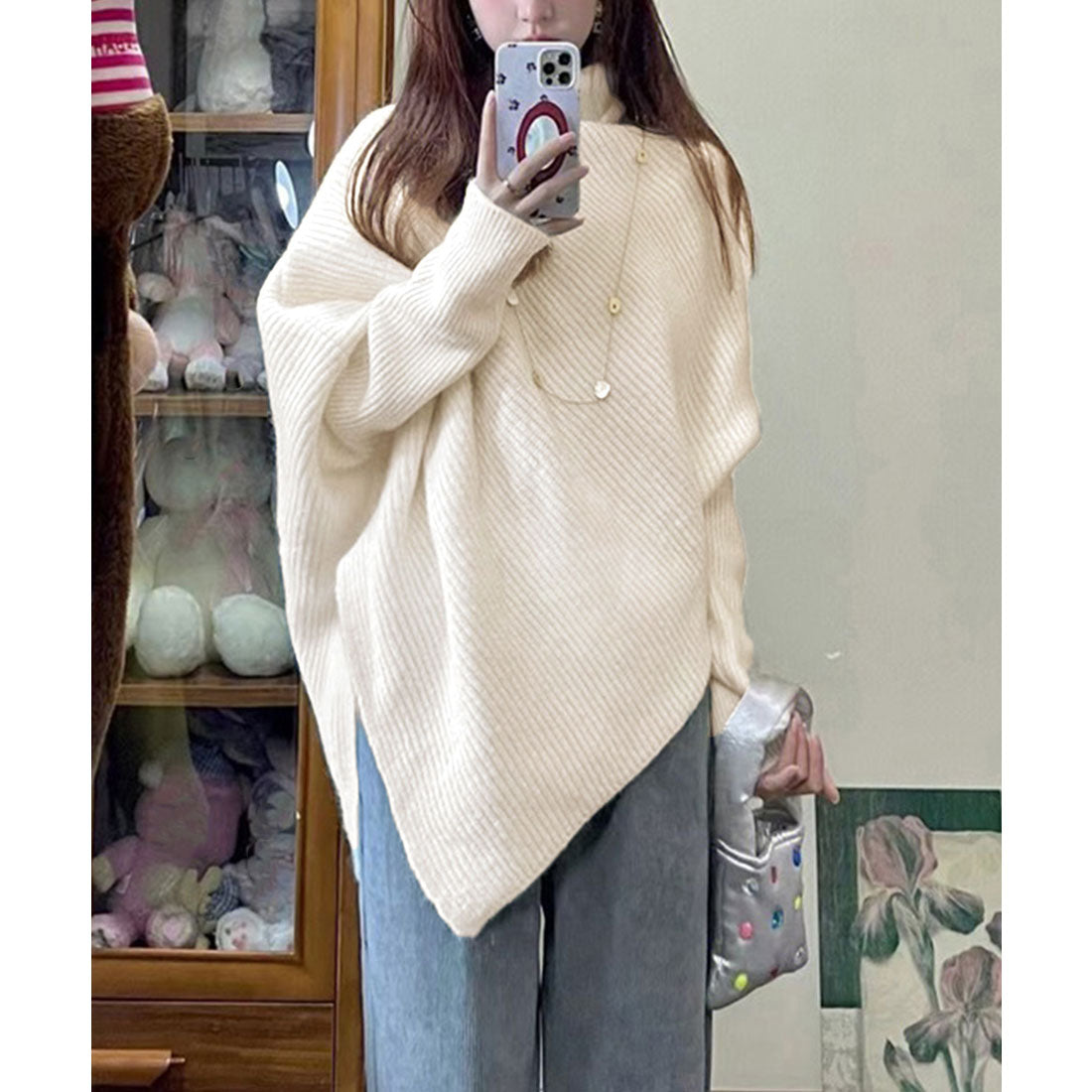 ミニミニストア miniministore ハイネックニットセーター 不規則デザイン (アイボリー) アイボリー