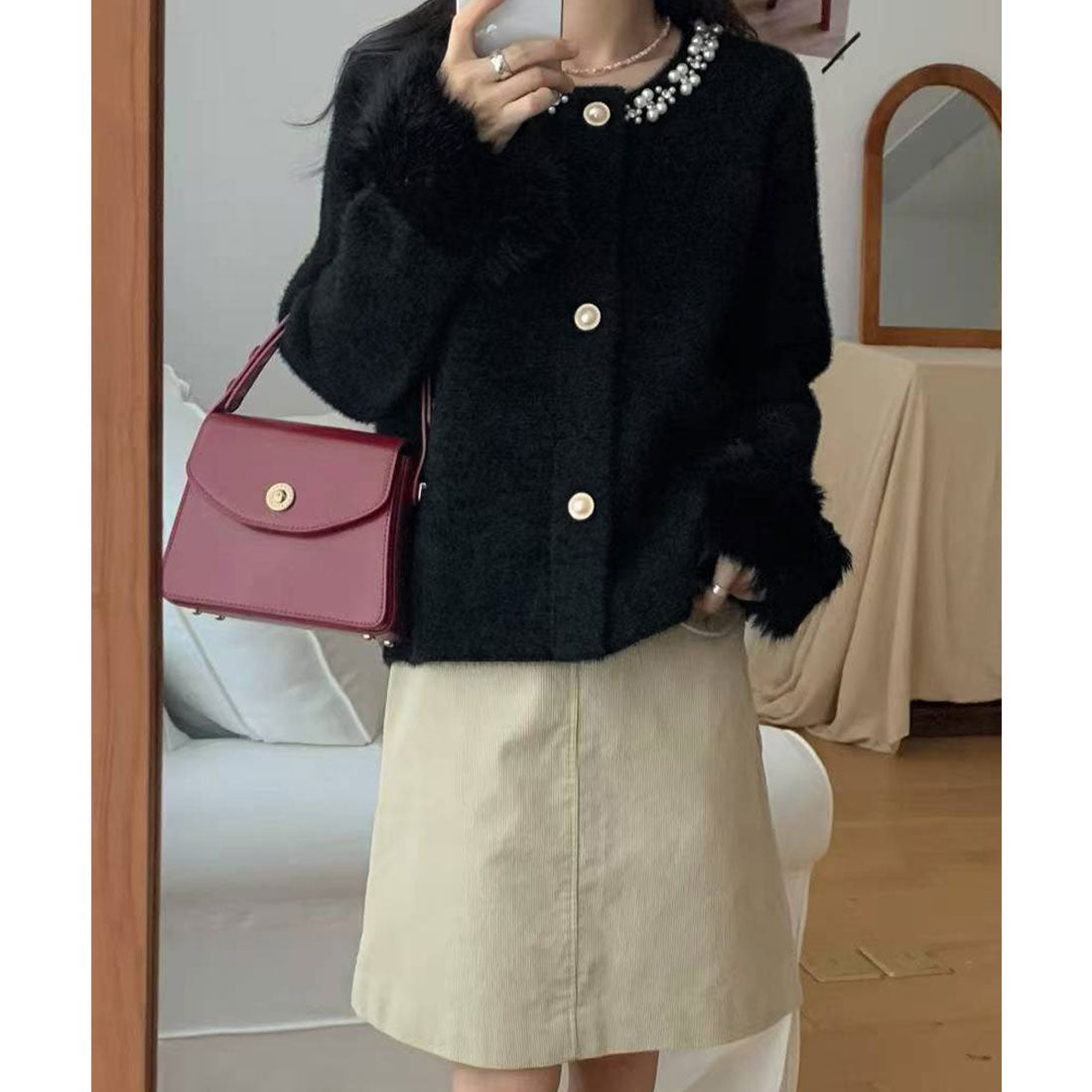 ミニミニストア miniministore モヘアニットカーディガンファージャケット (スカイブルー) スカイブルー