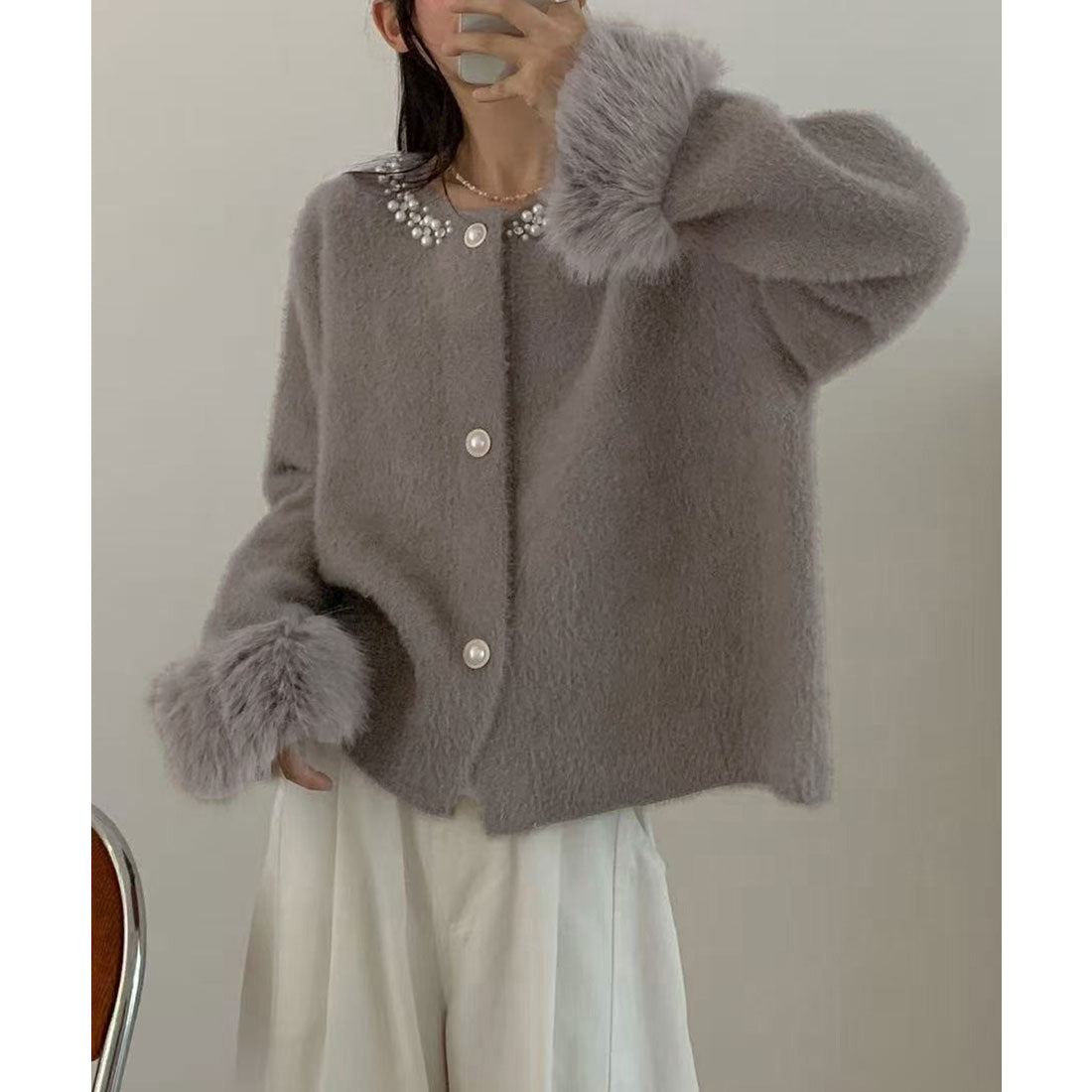 ミニミニストア miniministore モヘアニットカーディガンファージャケット (スカイブルー) スカイブルー