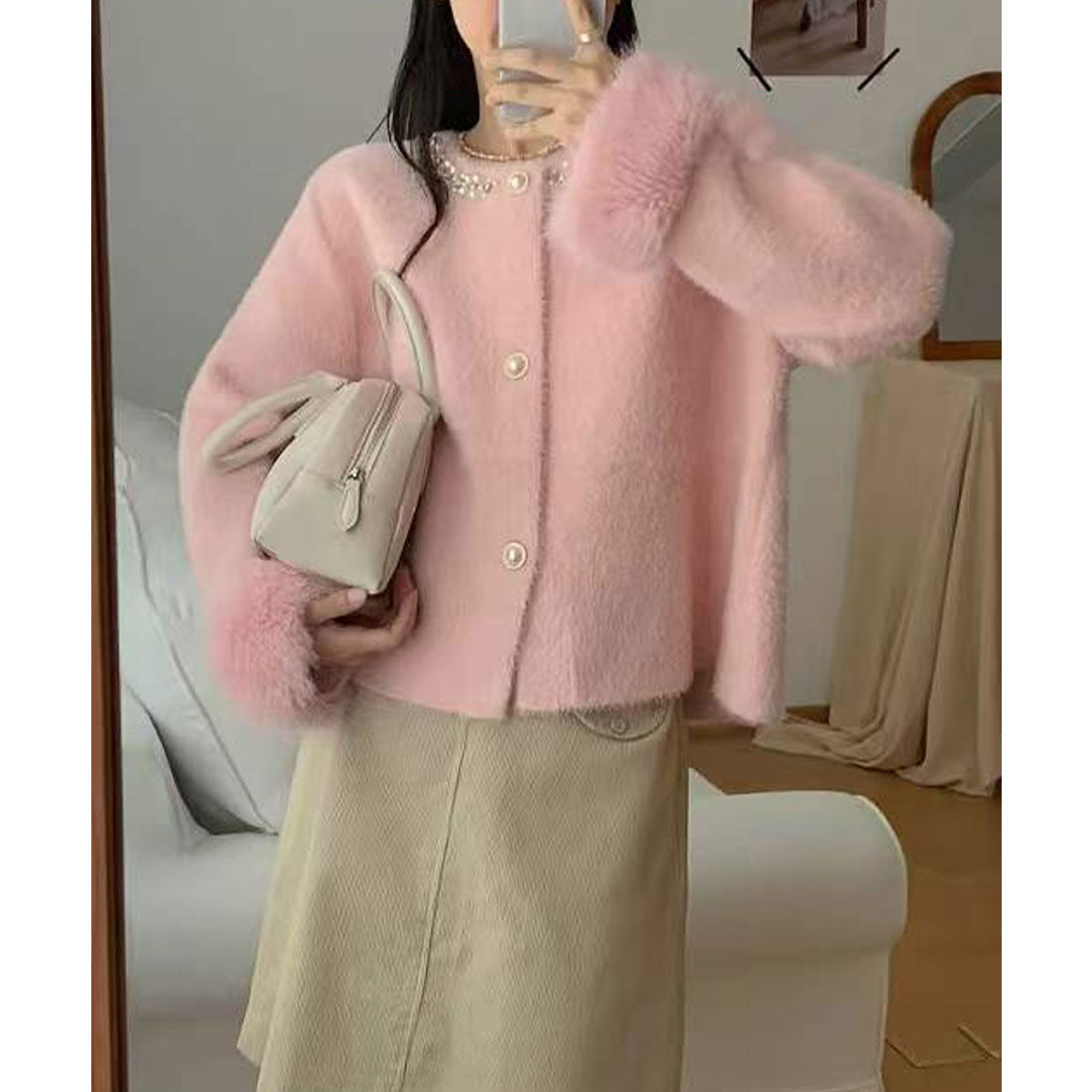 ミニミニストア miniministore モヘアニットカーディガンファージャケット (スカイブルー) スカイブルー