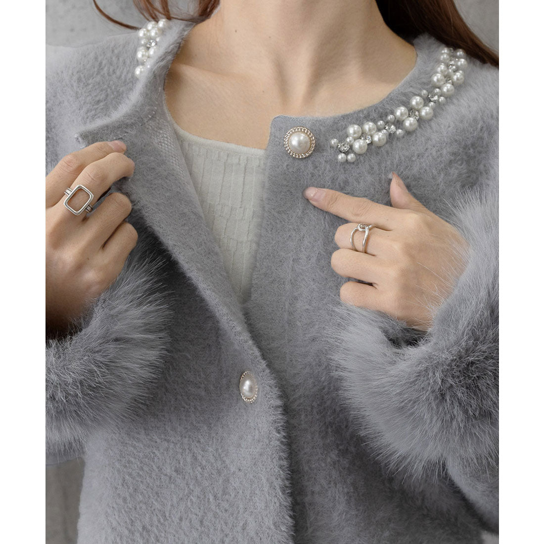 ミニミニストア miniministore モヘアニットカーディガンファージャケット (スカイブルー) スカイブルー