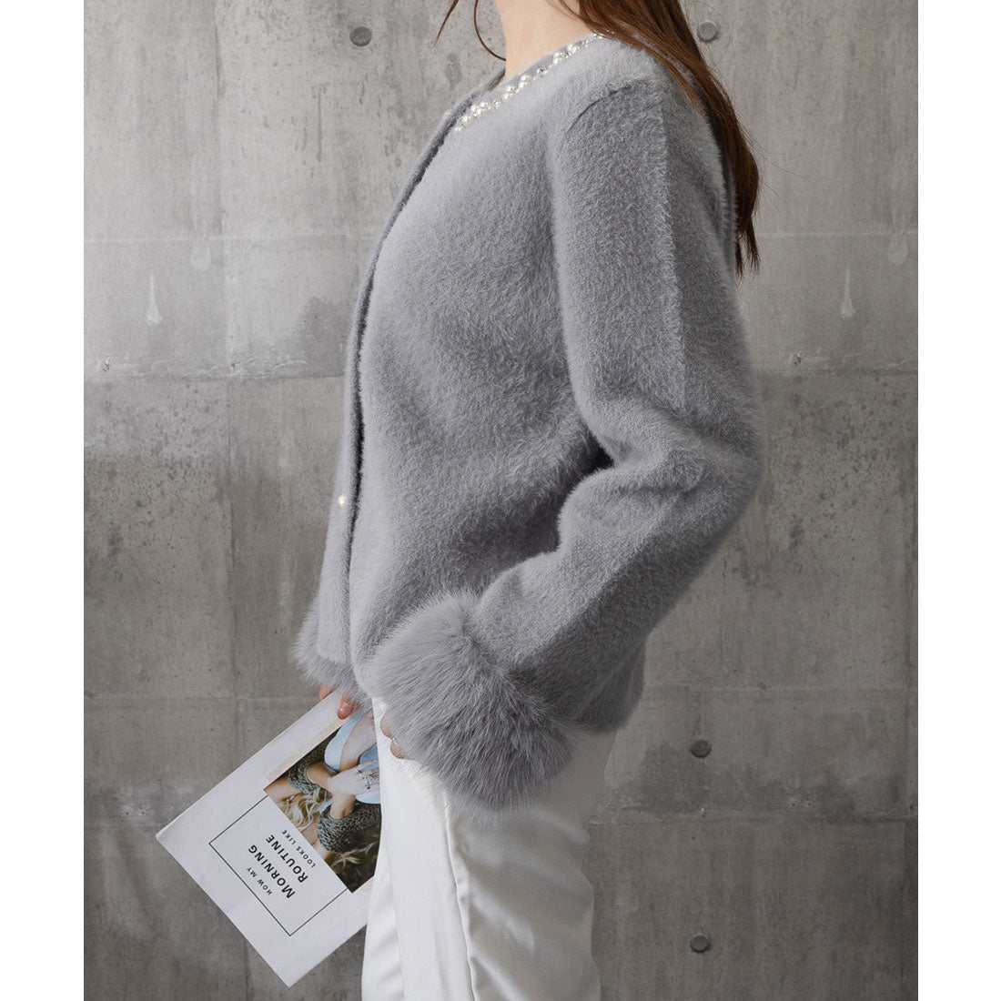 ミニミニストア miniministore モヘアニットカーディガンファージャケット (スカイブルー) スカイブルー