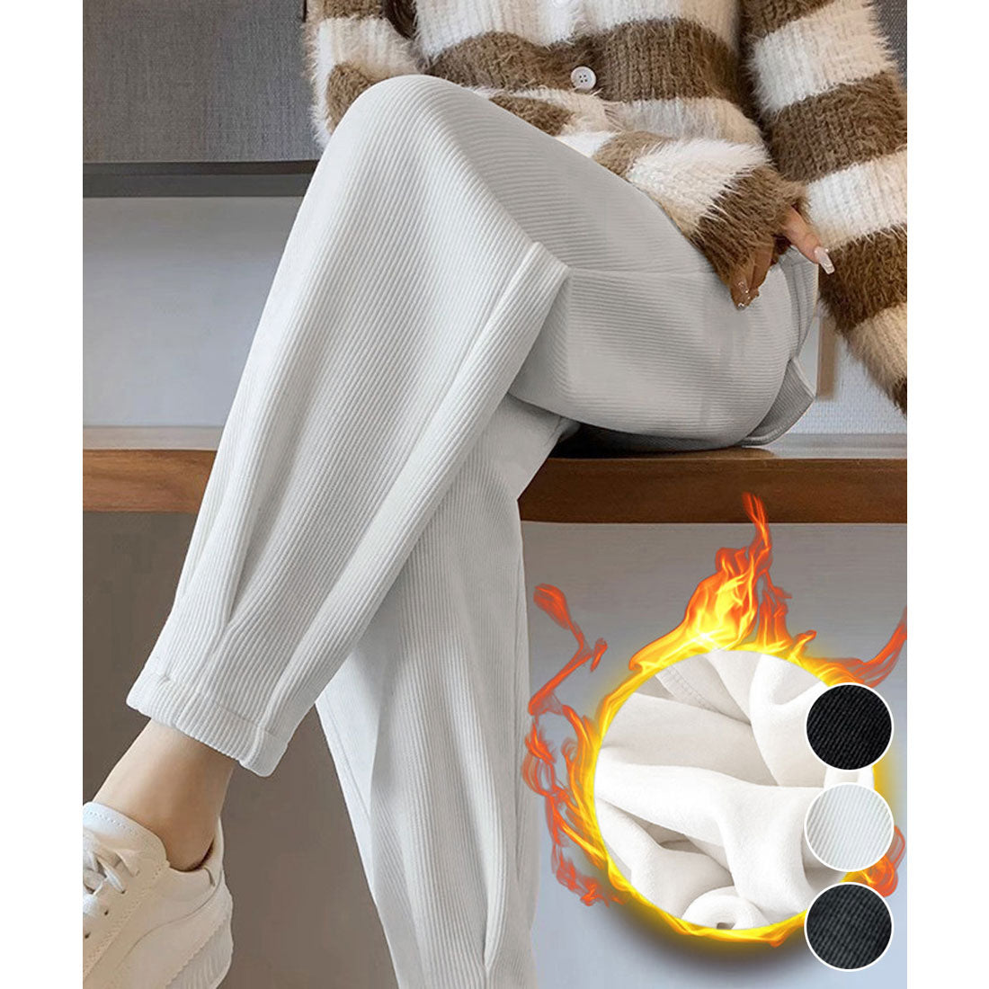 ミニミニストア miniministore 裏起毛コーデュロイテーパードパンツ9分丈 (ブラック) ブラック