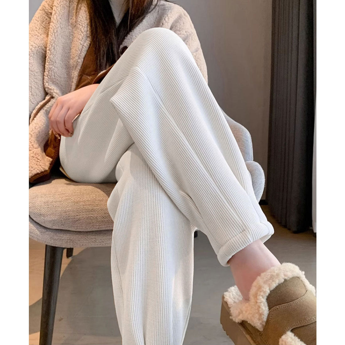 ミニミニストア miniministore 裏起毛コーデュロイテーパードパンツ9分丈 (ブラック) ブラック