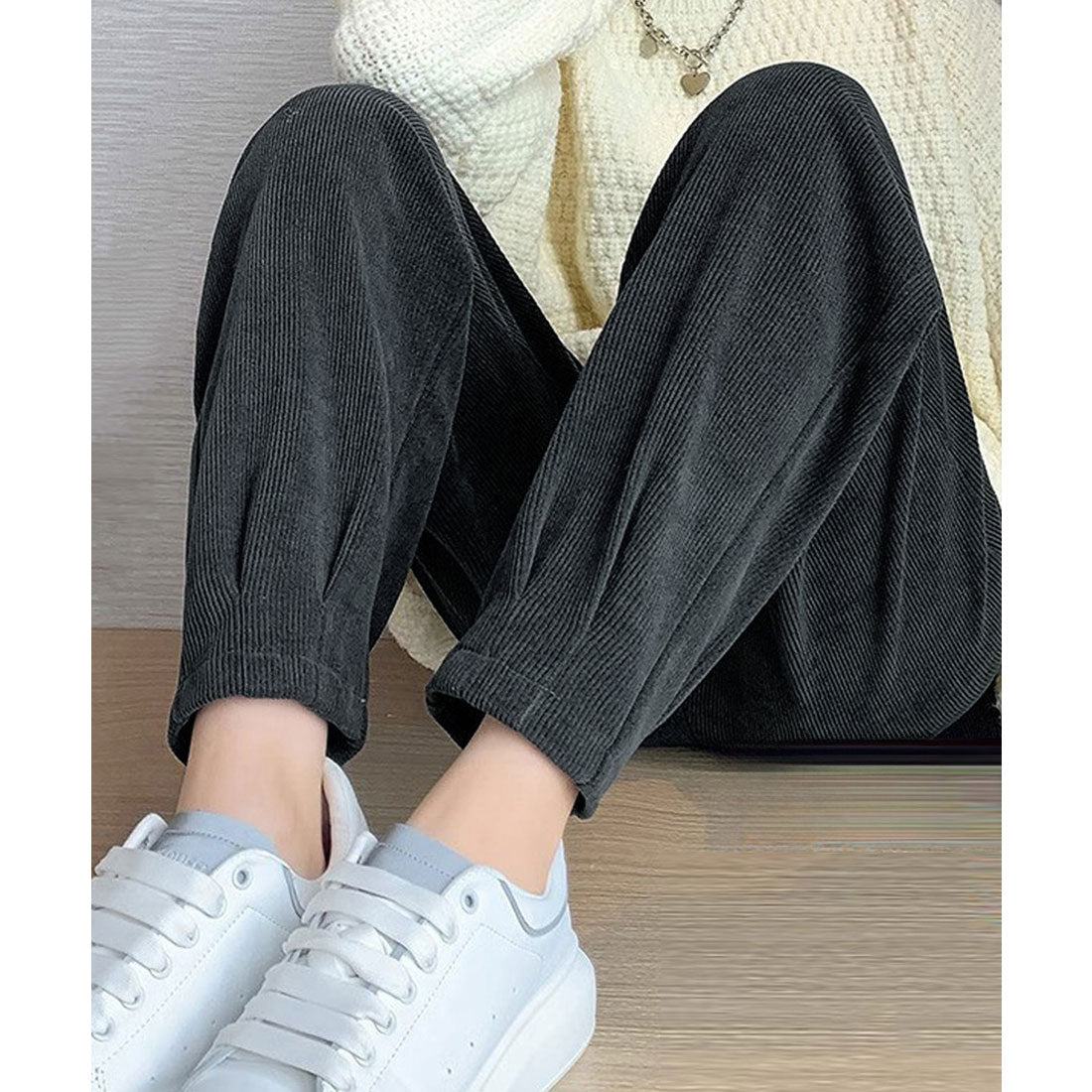 ミニミニストア miniministore 裏起毛コーデュロイテーパードパンツ9分丈 (ブラック) ブラック