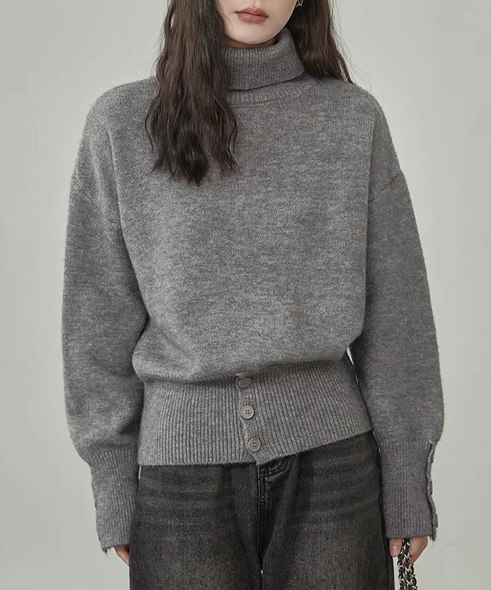 ミニミニストア miniministore タートルネックリブニット トップス秋冬服 (ブラック) ブラック