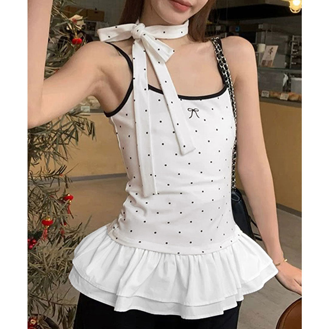 ミニミニストア miniministore ドット柄キャミソール チョーカー付き夏服 (ブラック) ブラック