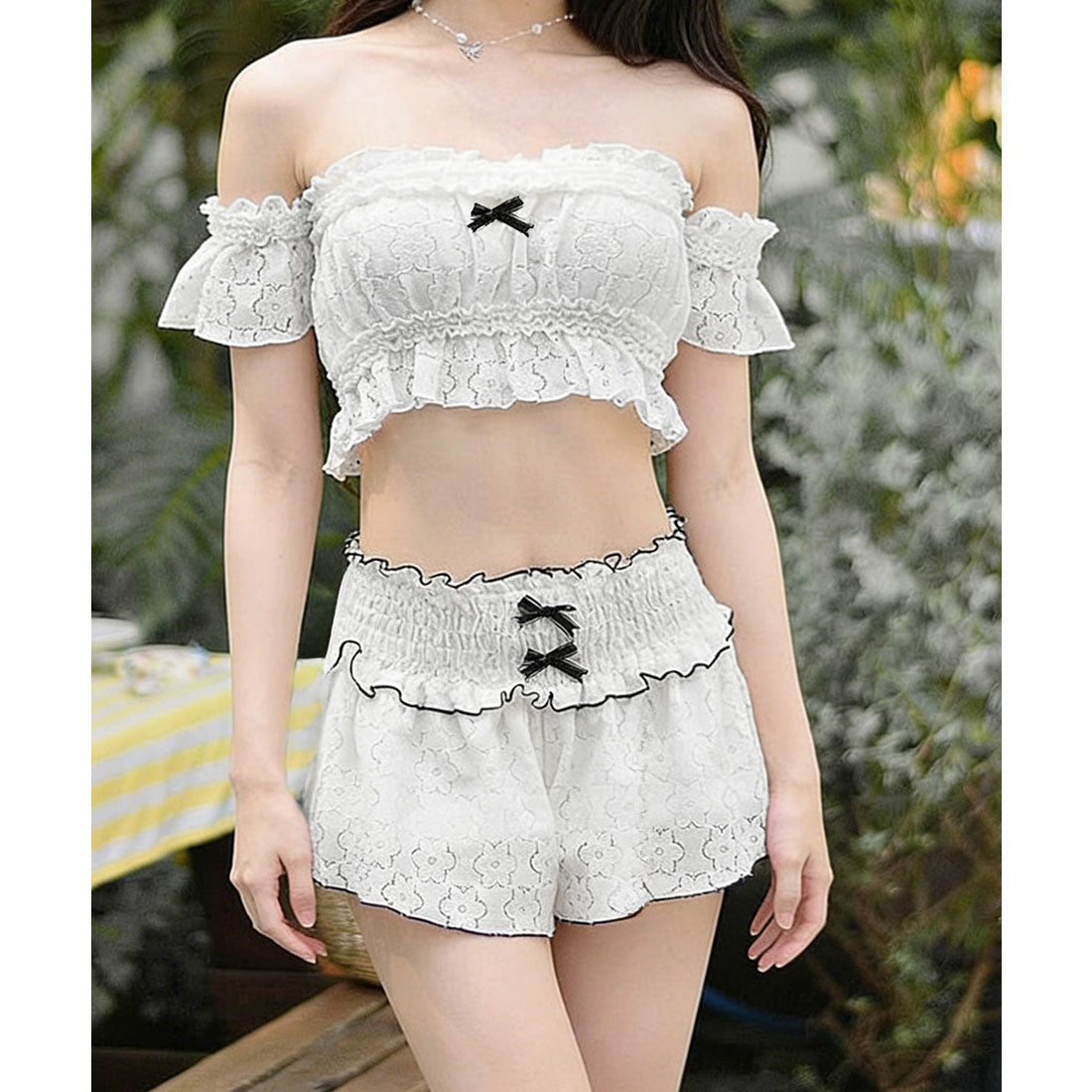 ミニミニストア miniministore レースシャーリング水着セット レディース 【返品不可商品】 (ホワイト) ホワイト