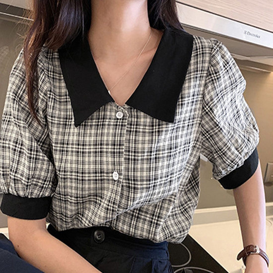 グレンチェック 柄 シャツ ブラウス 夏