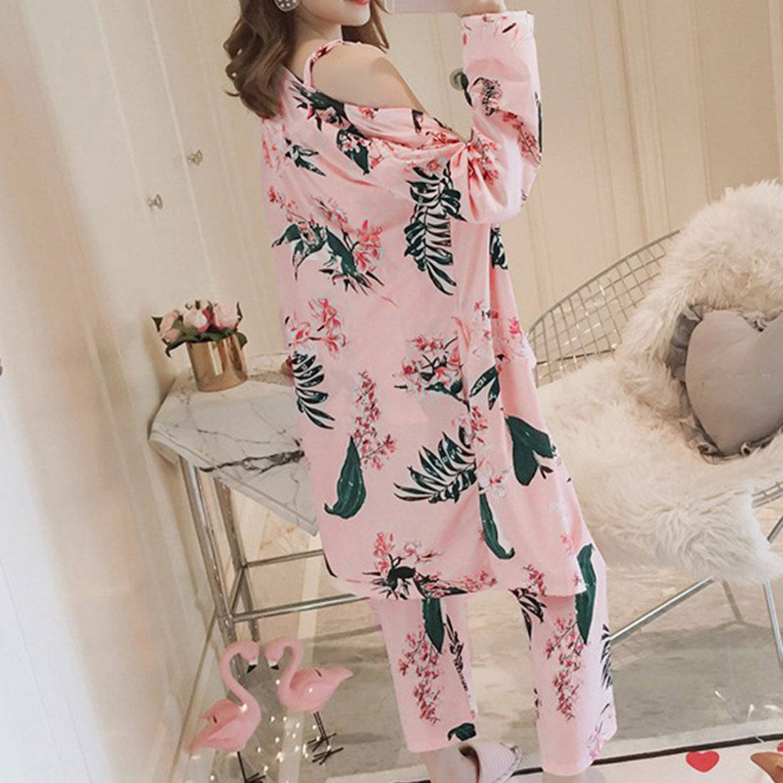 花柄ルームウェア 3点セット レディース