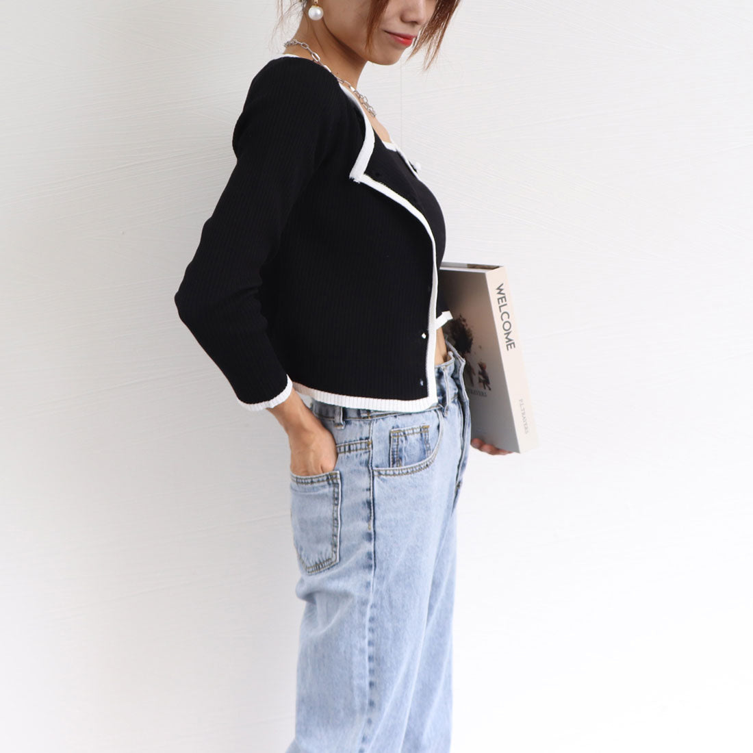 ニットカーディガン キャミ 2点セット ブラック